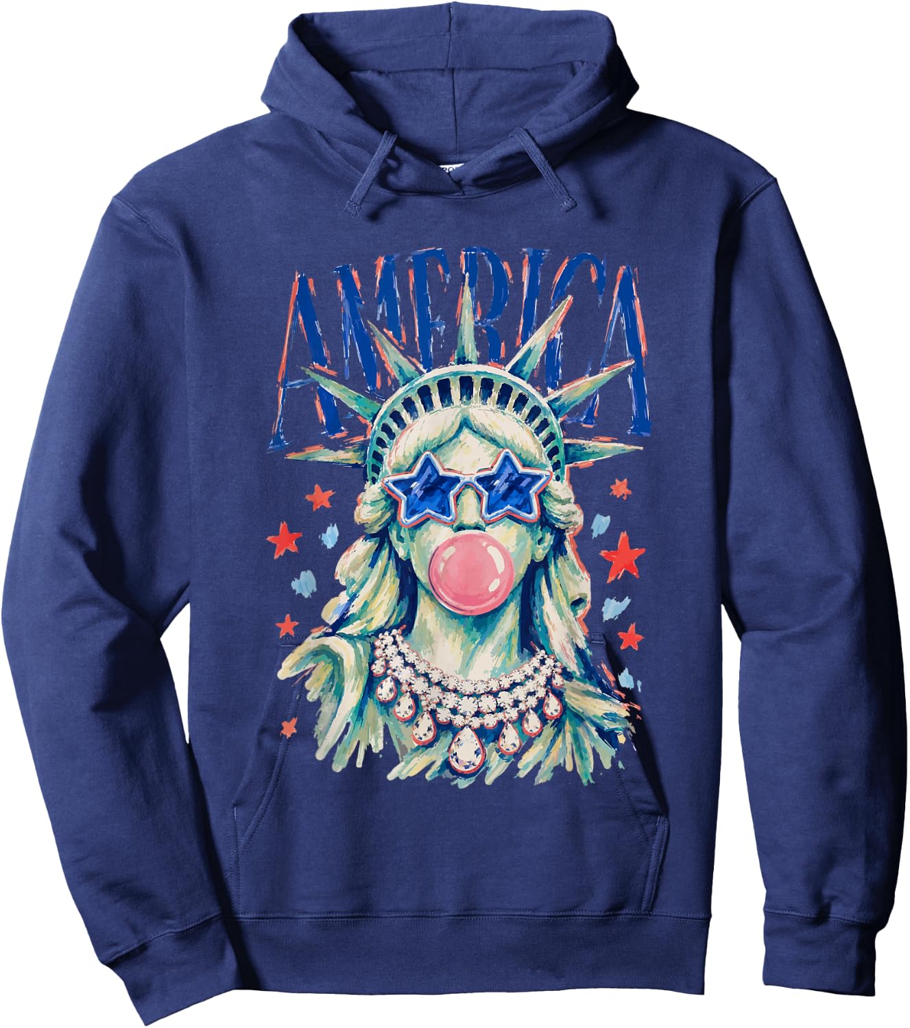 Statue of Liberty Blowing Bubble Girly America 4th of July Hoodie - Hoodie | Navy