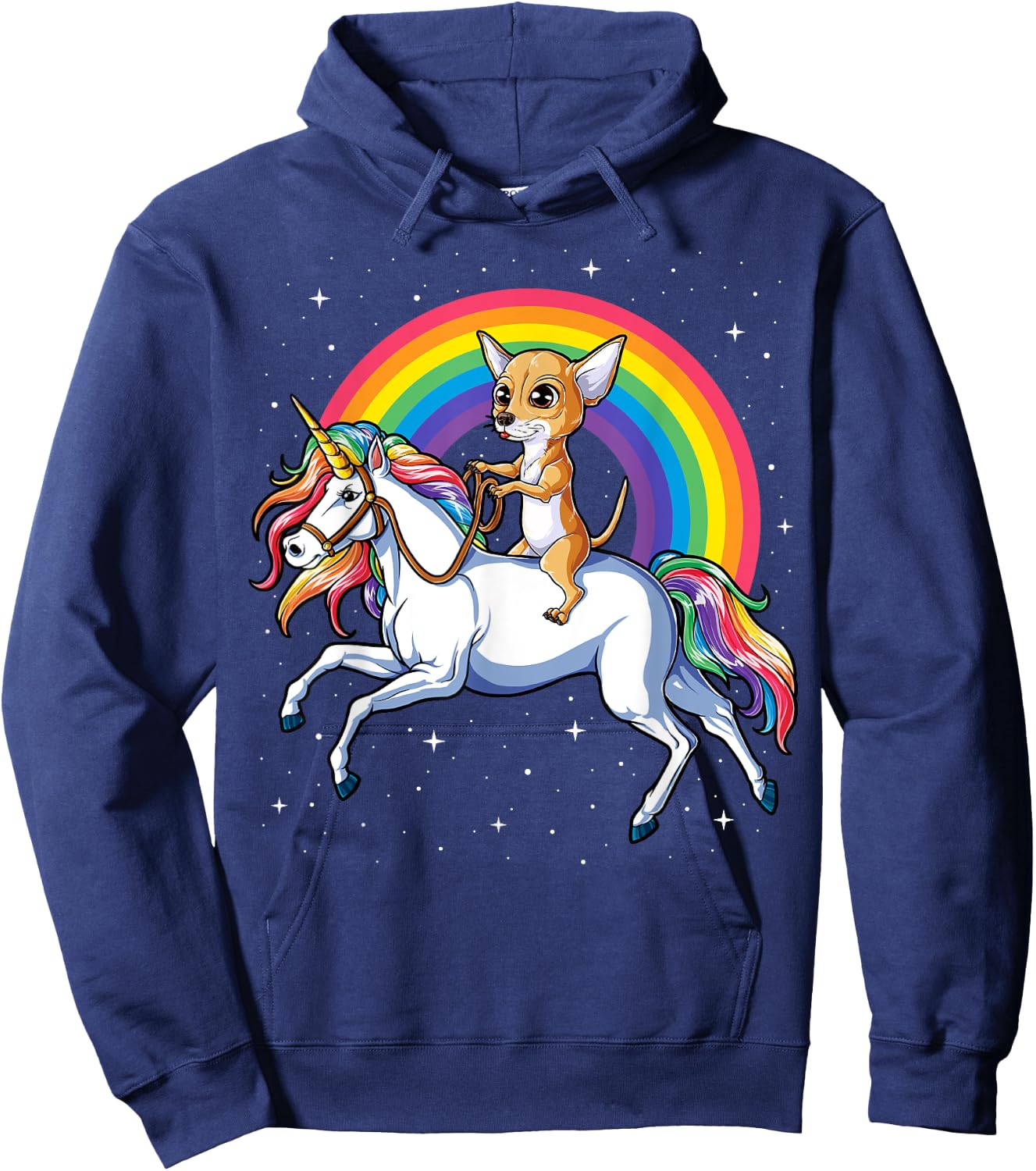 Chihuahua Unicorn T shirt Girls Space Galaxy Rainbow Dog Hoodie - Hoodie | Navy