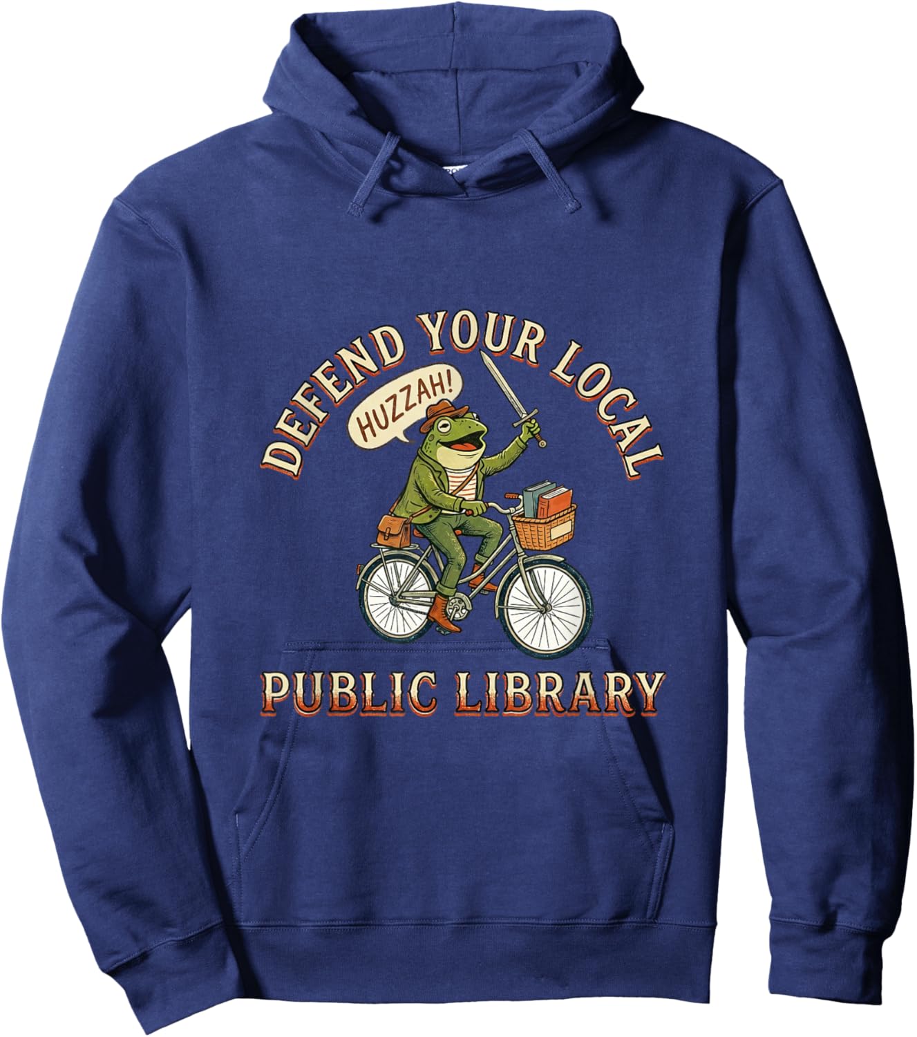 Defend Your Local Library Frog Huzzah Hoodie - Hoodie | Navy