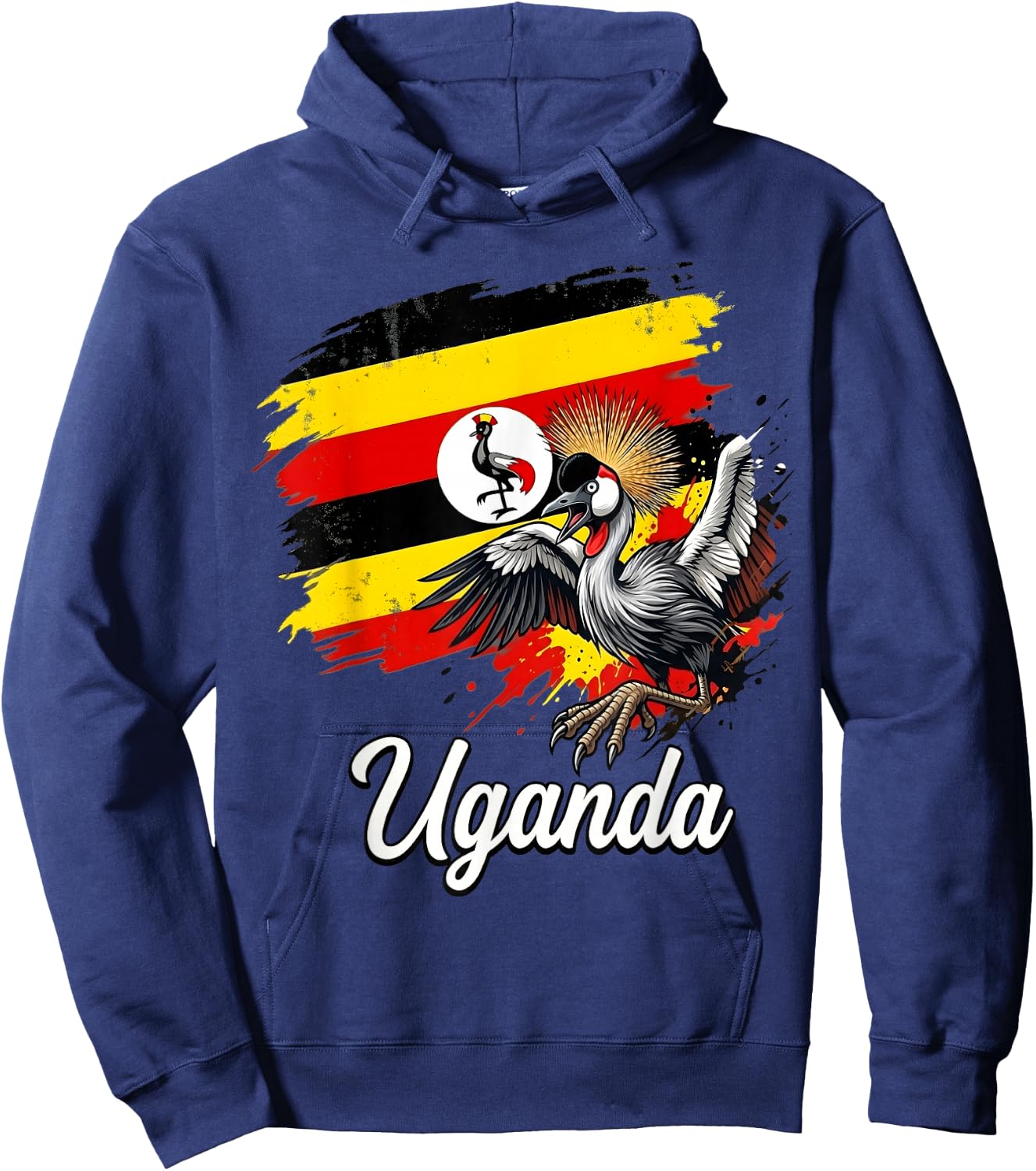 Uganda Flag Grey Crowned Crane National Bird Hoodie - Hoodie | Navy