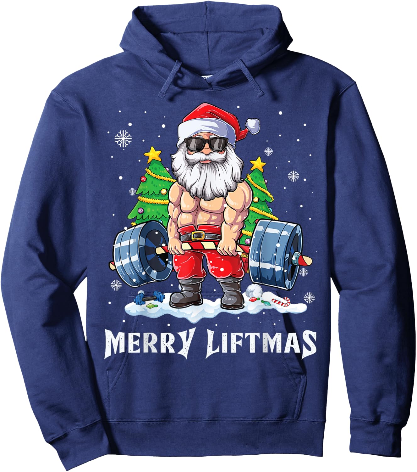 Merry Liftmas Funny Santa Claus Gym Fitness Weightlifting Hoodie - Hoodie | Navy