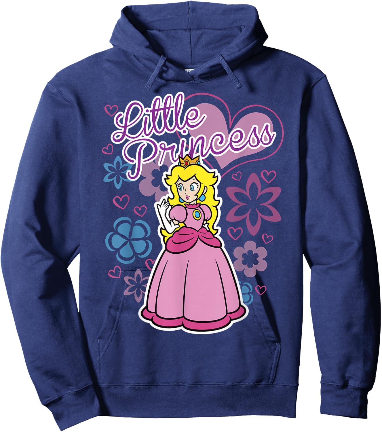 Super Mario Peach Little Princess Flowers and Hearts Poster Hoodie - Hoodie | Navy