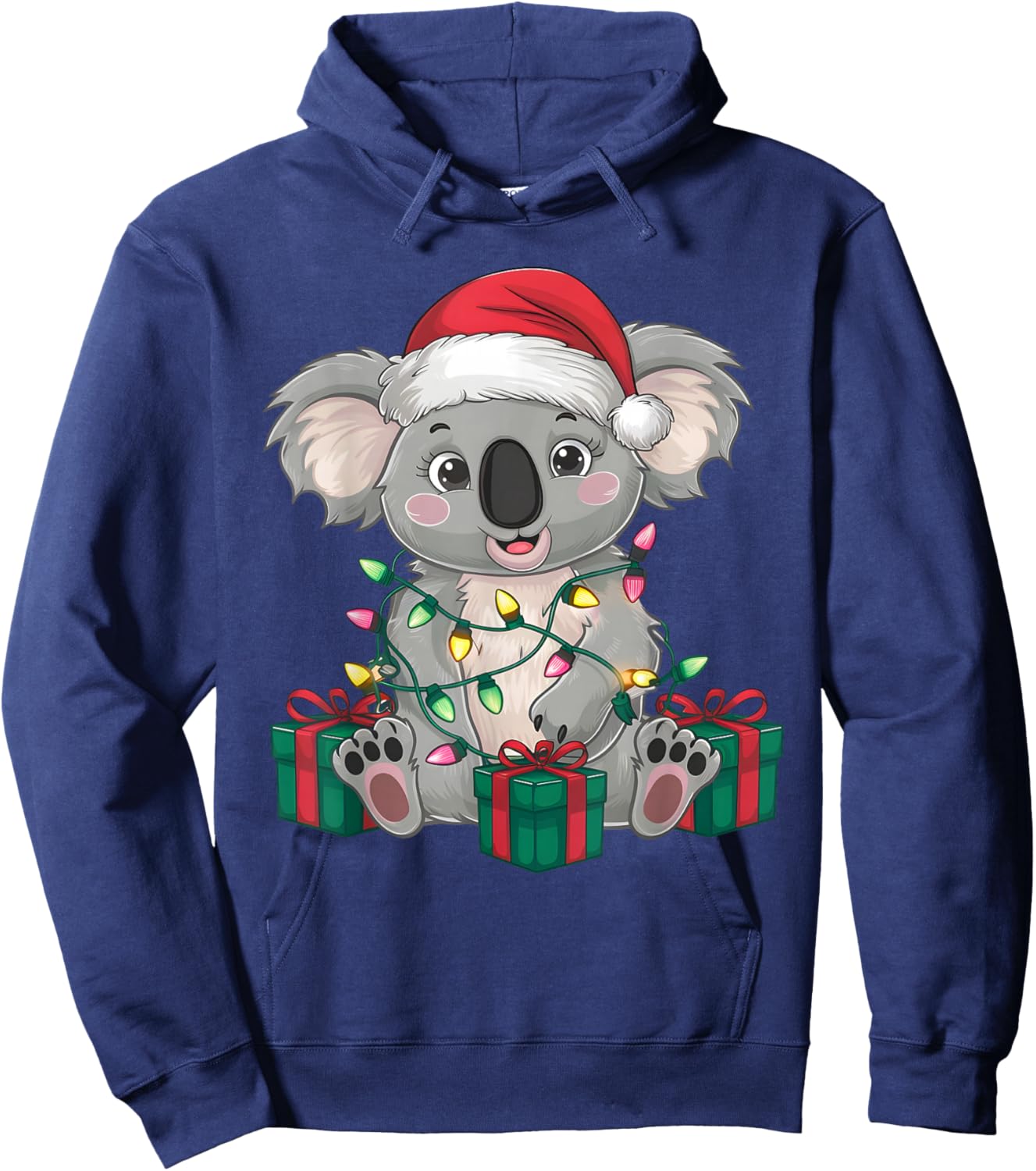 Koala Xmas Lighting Santa Hat Koala Christmas Hoodie - Hoodie | Navy