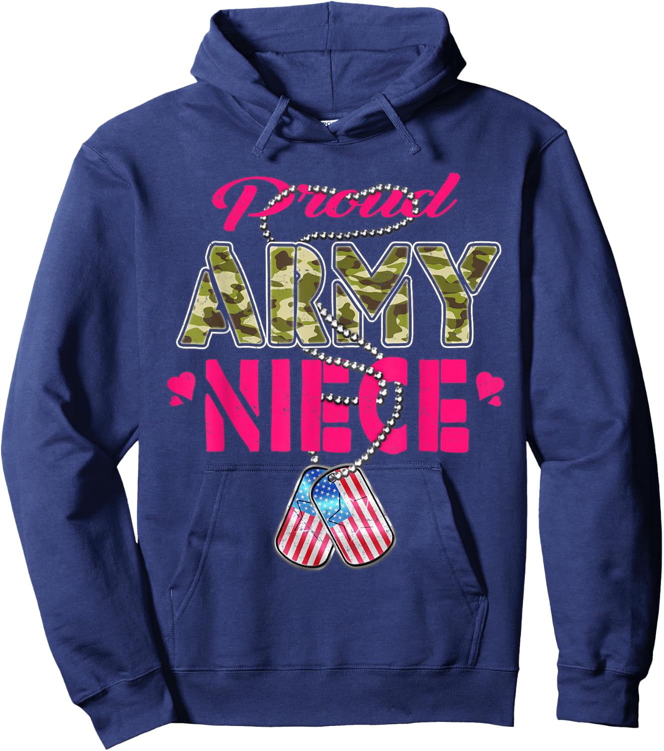 Proud Army Niece US Flag Camo Dog Tags Pride Military Family Hoodie - Hoodie | Navy