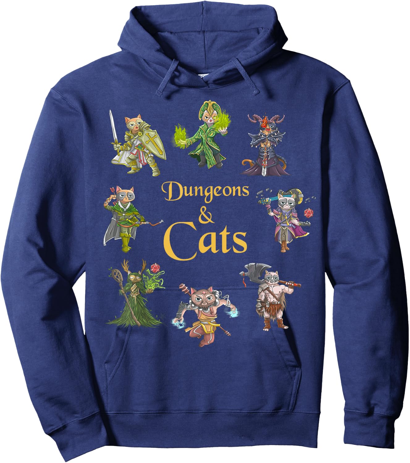 Dungeons And Cats Funny Cute Tabletop Gaming Geek Roleplay Hoodie - Hoodie | Navy