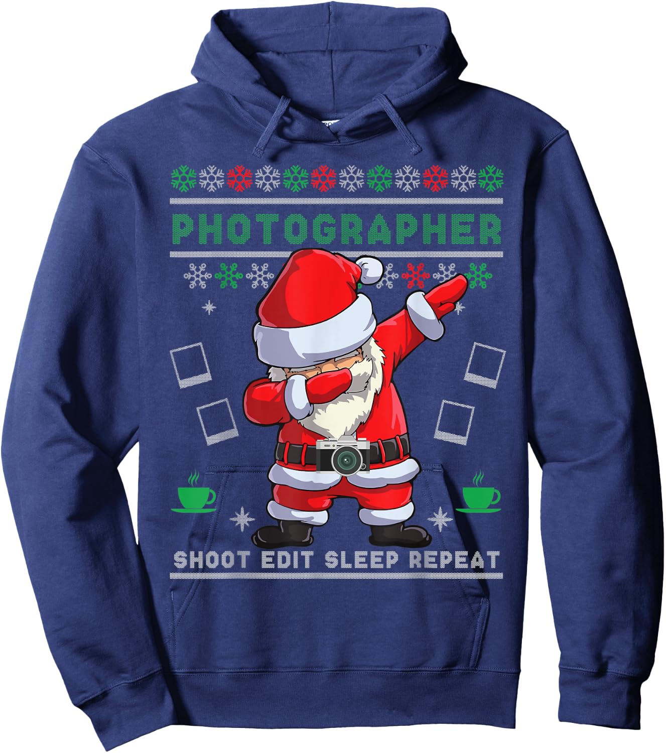 Dabbing Santa Photographer Christmas Ugly Sweater Camera Hoodie - Hoodie | Navy