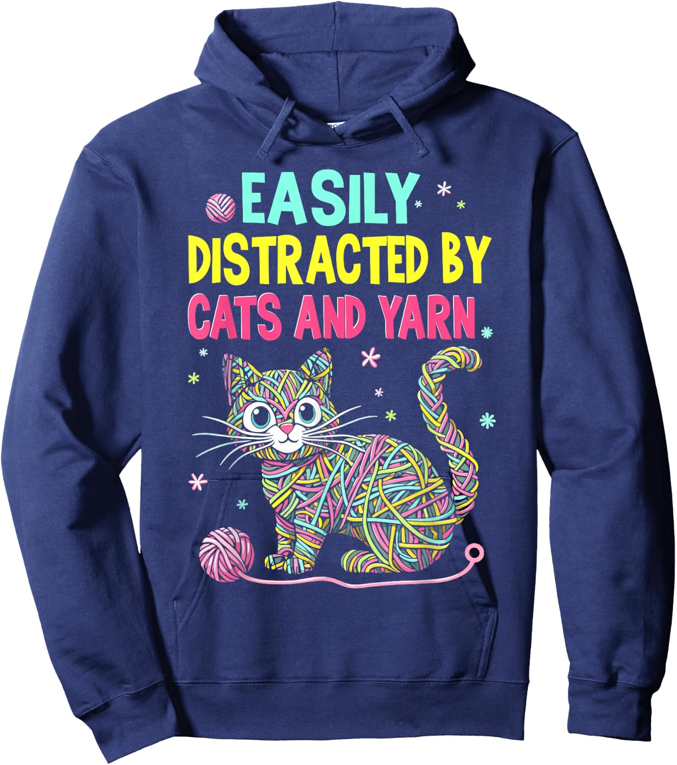 Easily Distracted By Cats And Yarn Knitting Yarn Crochet cat Hoodie - Hoodie | Navy