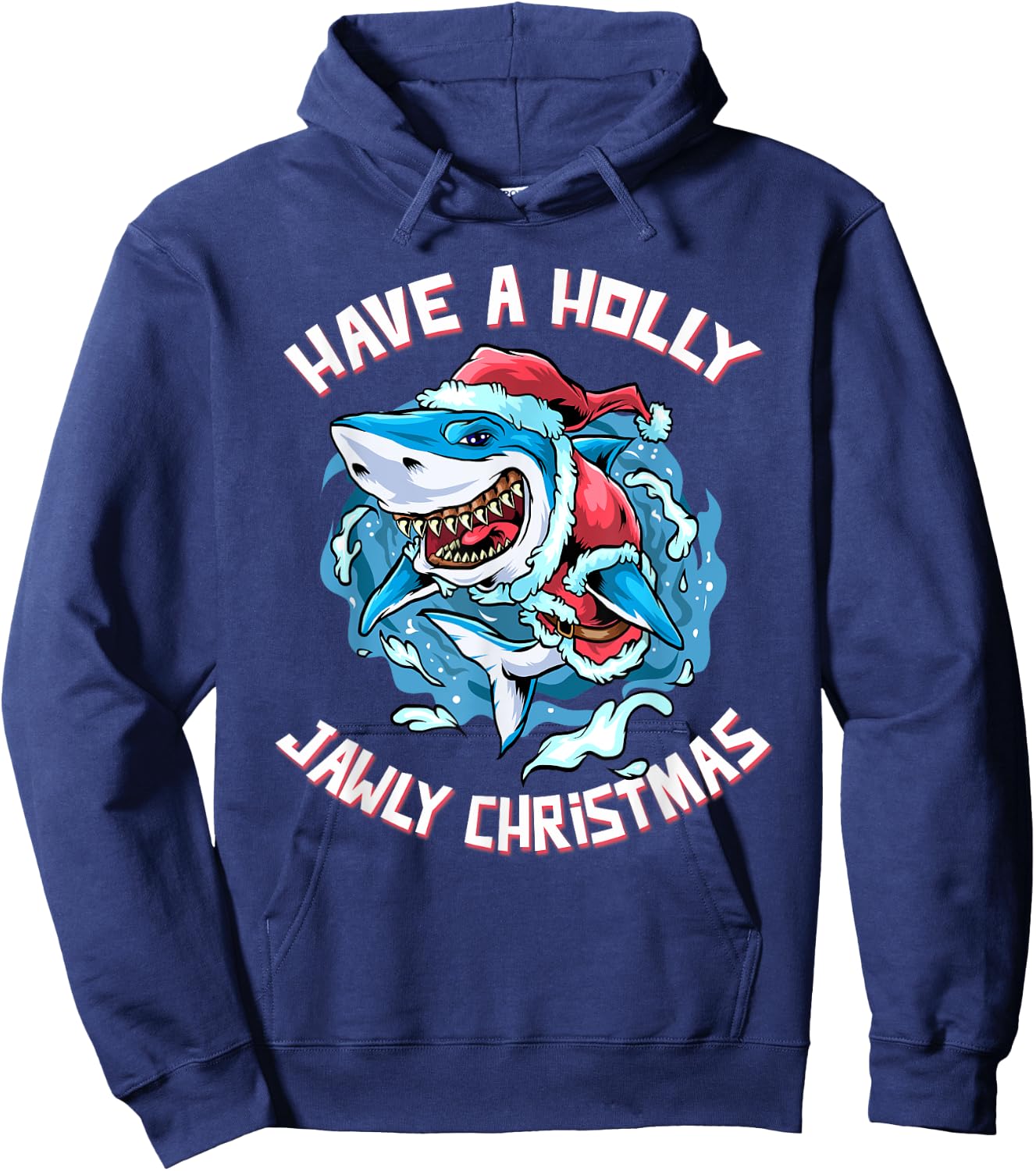 Have A Holly Jawly Christmas Santa Great White Shark Funny Hoodie - Hoodie | Navy
