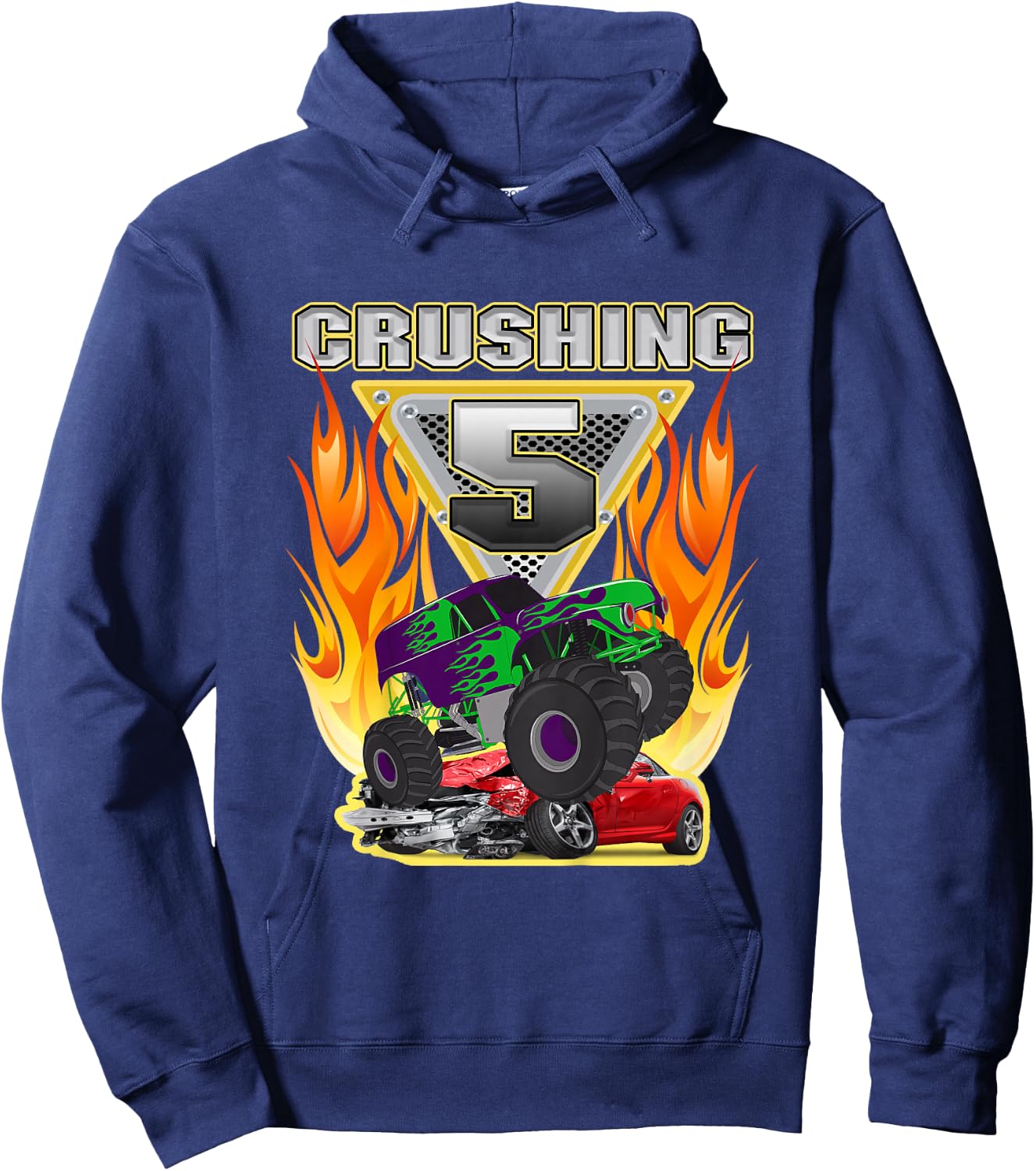 Monster Truck Crushing being 5 Five Years Old 5th Birthday Hoodie - Hoodie | Navy