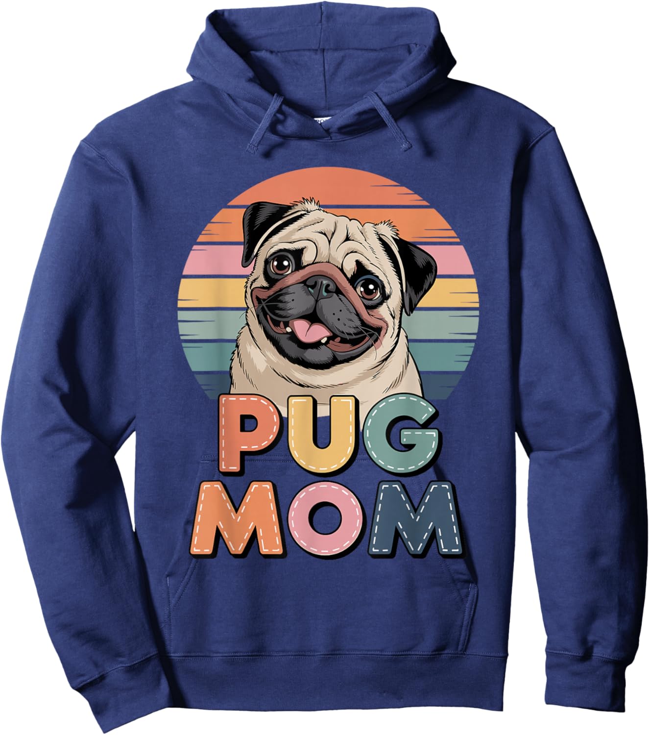 Retro Pug Mom Chinese Pugs Hoodie - Hoodie | Navy
