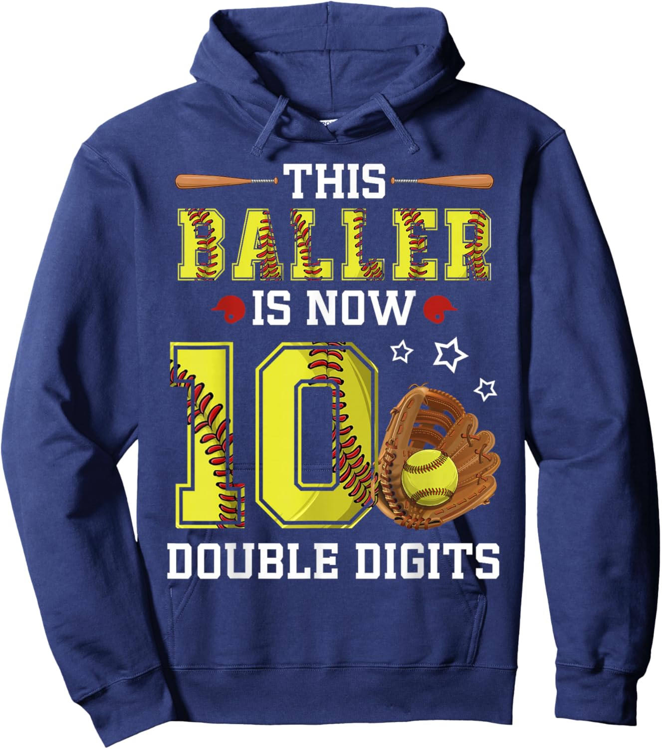10th Birthday Softball This Baller Is Now Ten 10 Years Old Hoodie - Hoodie | Navy