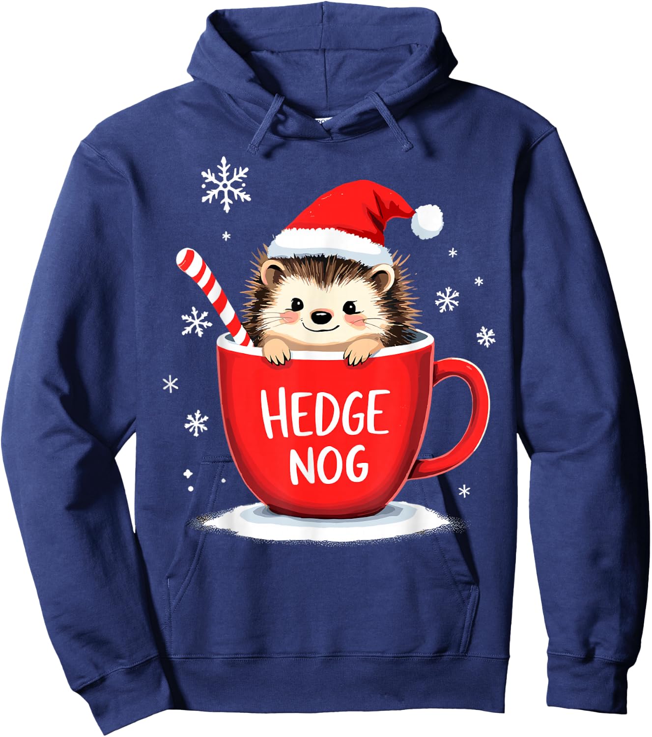 Cute Santa Hedgehog Eggnog Hedge Nog Merry Christmas Hoodie - Hoodie | Navy
