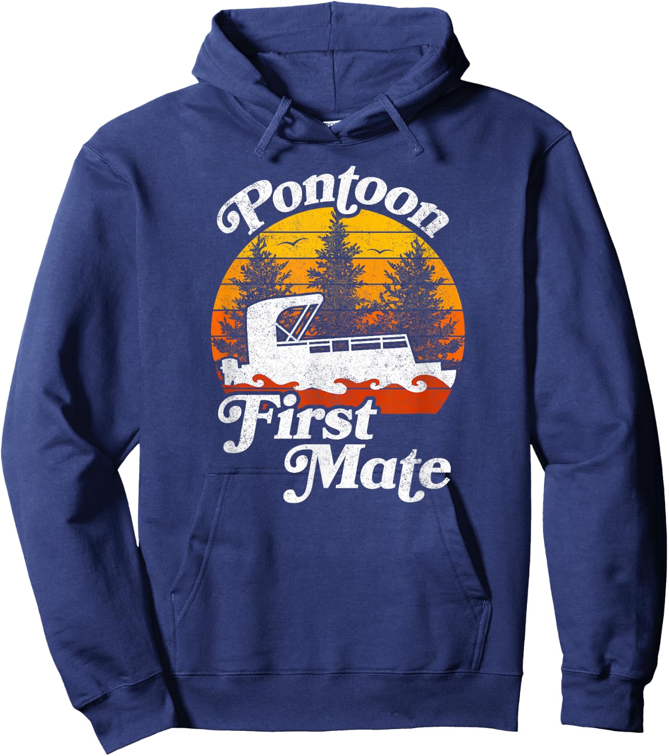 Vintage Retro Style Sunset Pontoon First Mate Hoodie - Hoodie | Navy