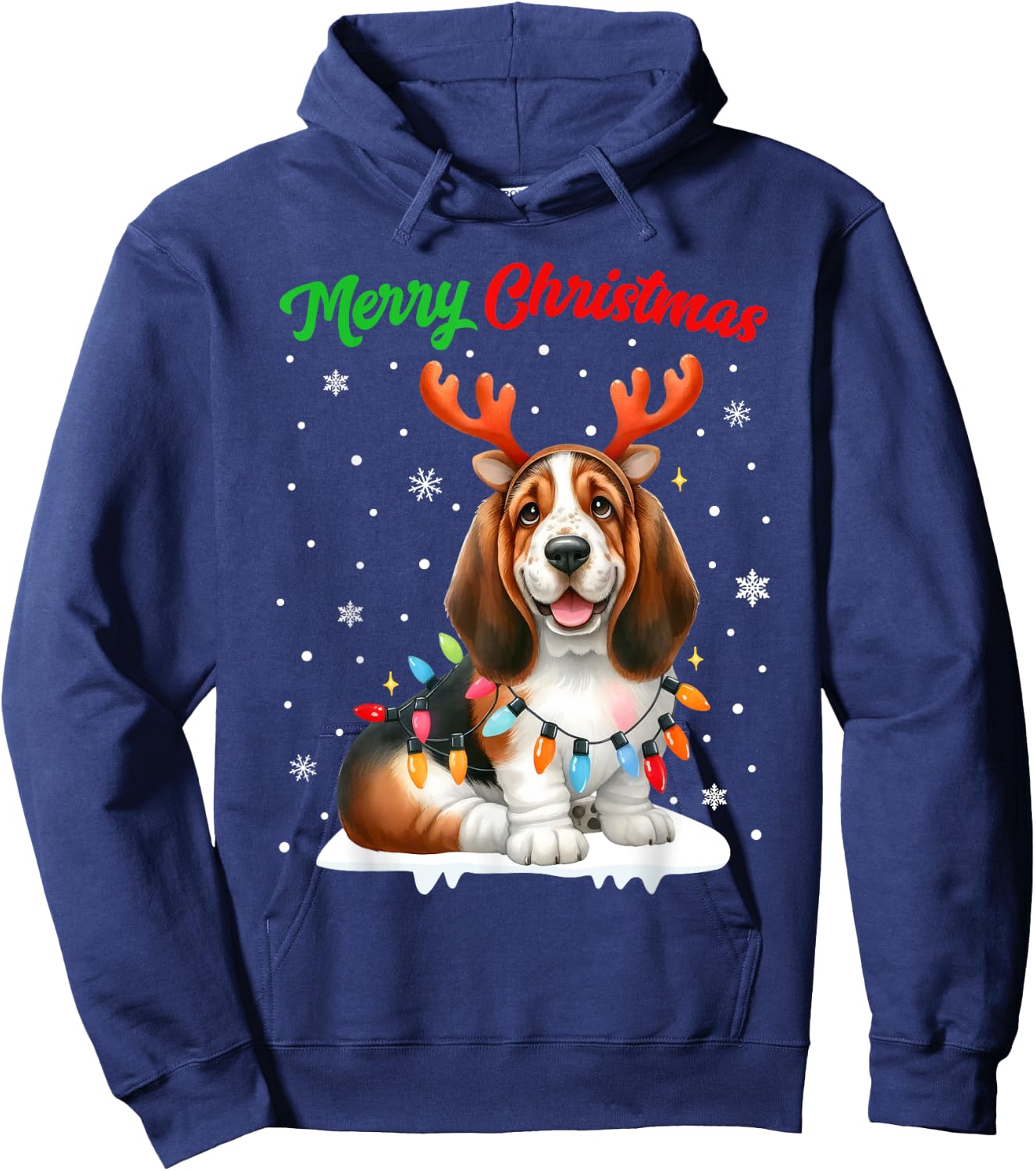 Christmas Pajamas Men Women Kids Christmas Basset Hound Dog Hoodie - Hoodie | Navy