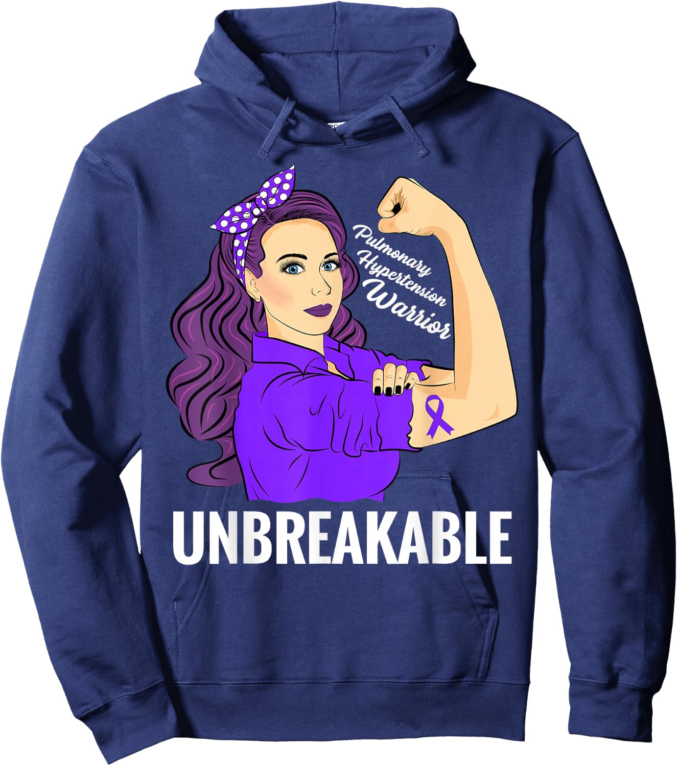 Pulmonary Hypertension Awareness Warrior Unbreakable Hoodie - Hoodie | Navy
