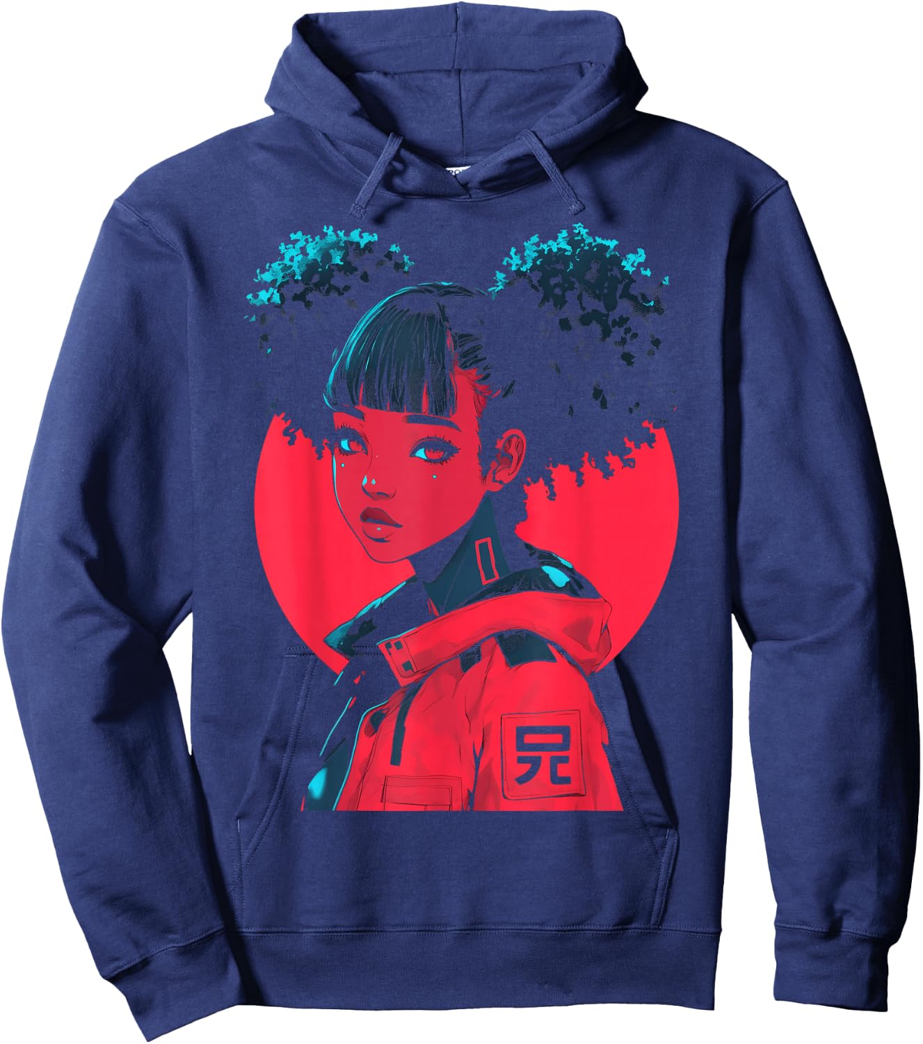 Harajuku Cyberpunk Black Girl Anime Manga Waifu Japanese Hoodie - Hoodie | Navy