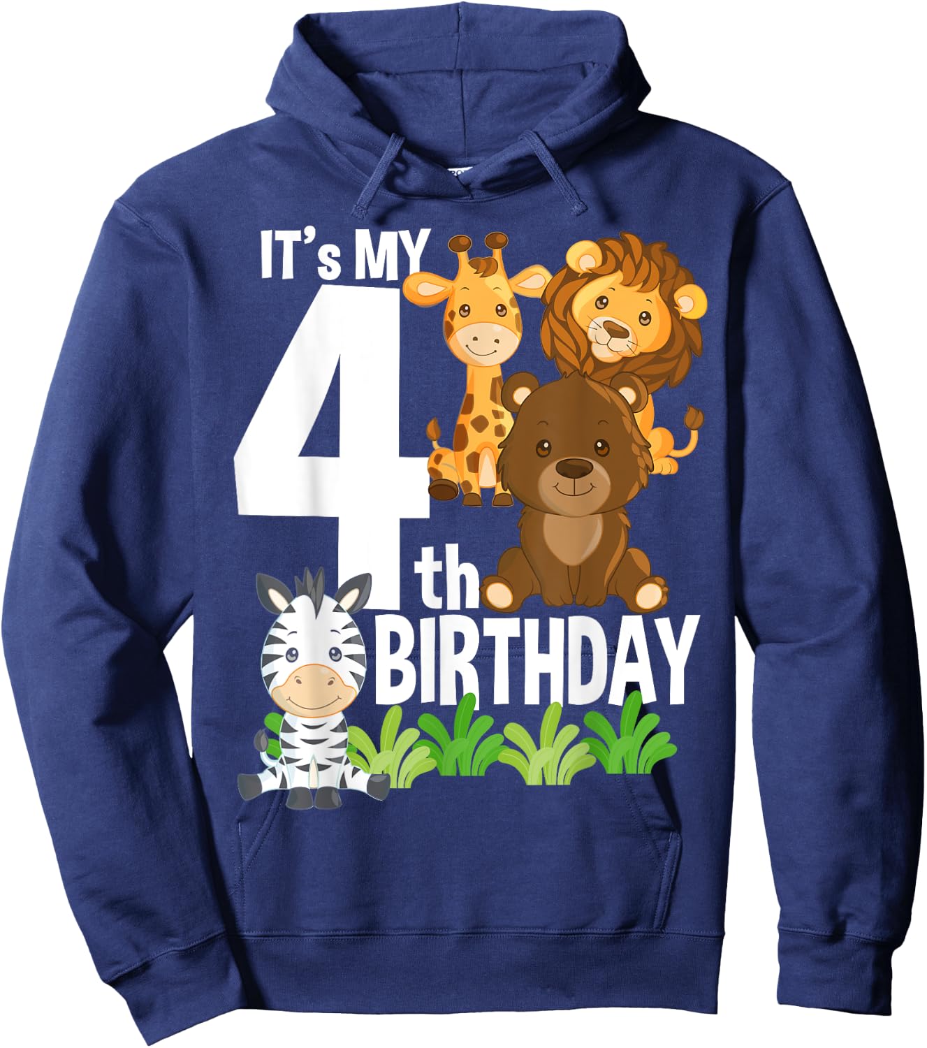 It's My 4th Birthday Zoo Theme Birthday Safari Jungle Animal Hoodie - Hoodie | Navy