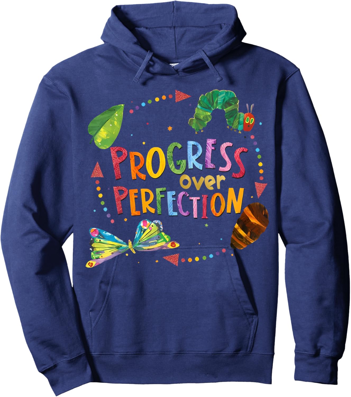 Progress Over Perfection Caterpillar Teacher Back to School Hoodie - Hoodie | Navy
