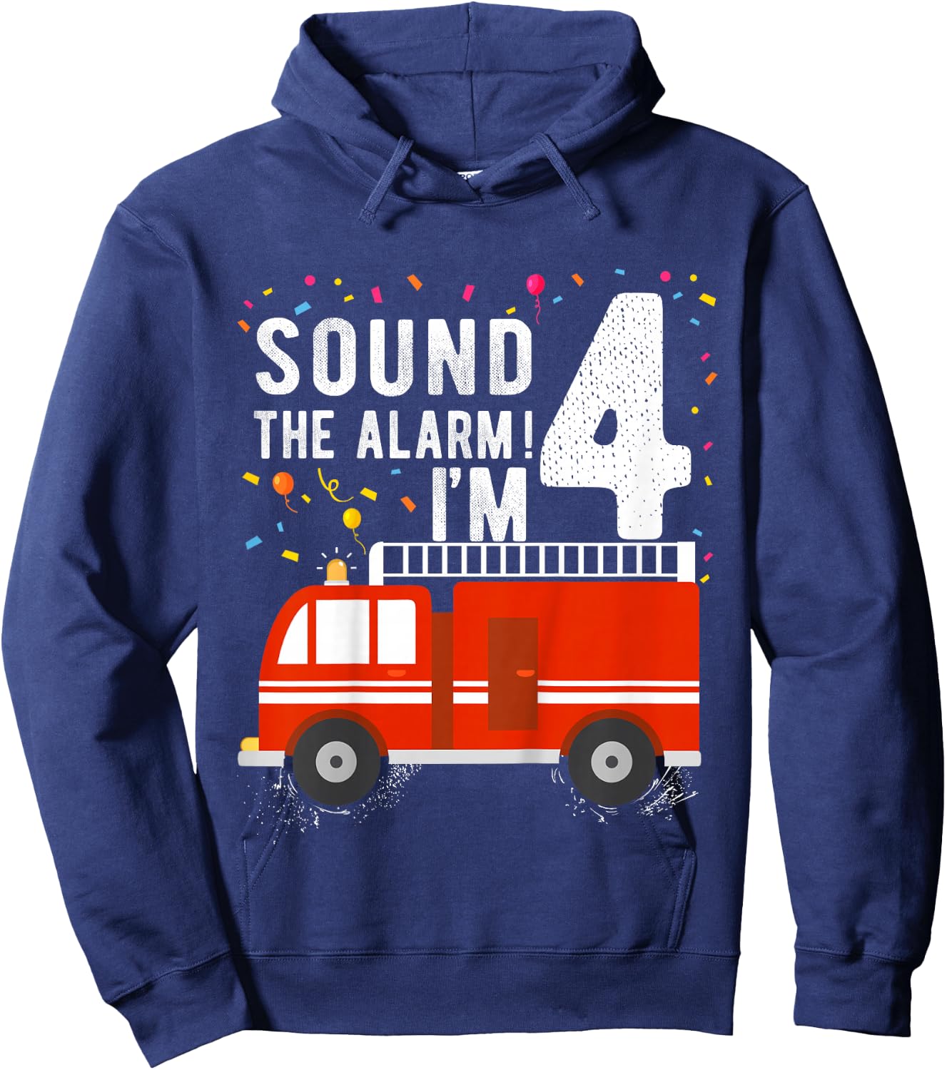 Kids Fire Truck 4th Birthday Boy 4 Year Old Firefighter Hoodie - Hoodie | Navy