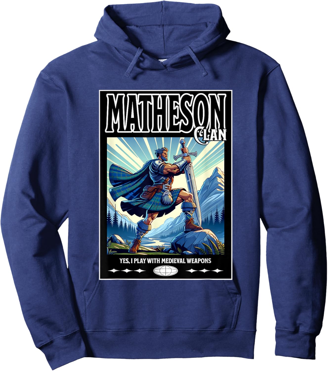 Matheson Scottish Funny Clan Medieval Gaelic Weapons Hoodie - Hoodie | Navy