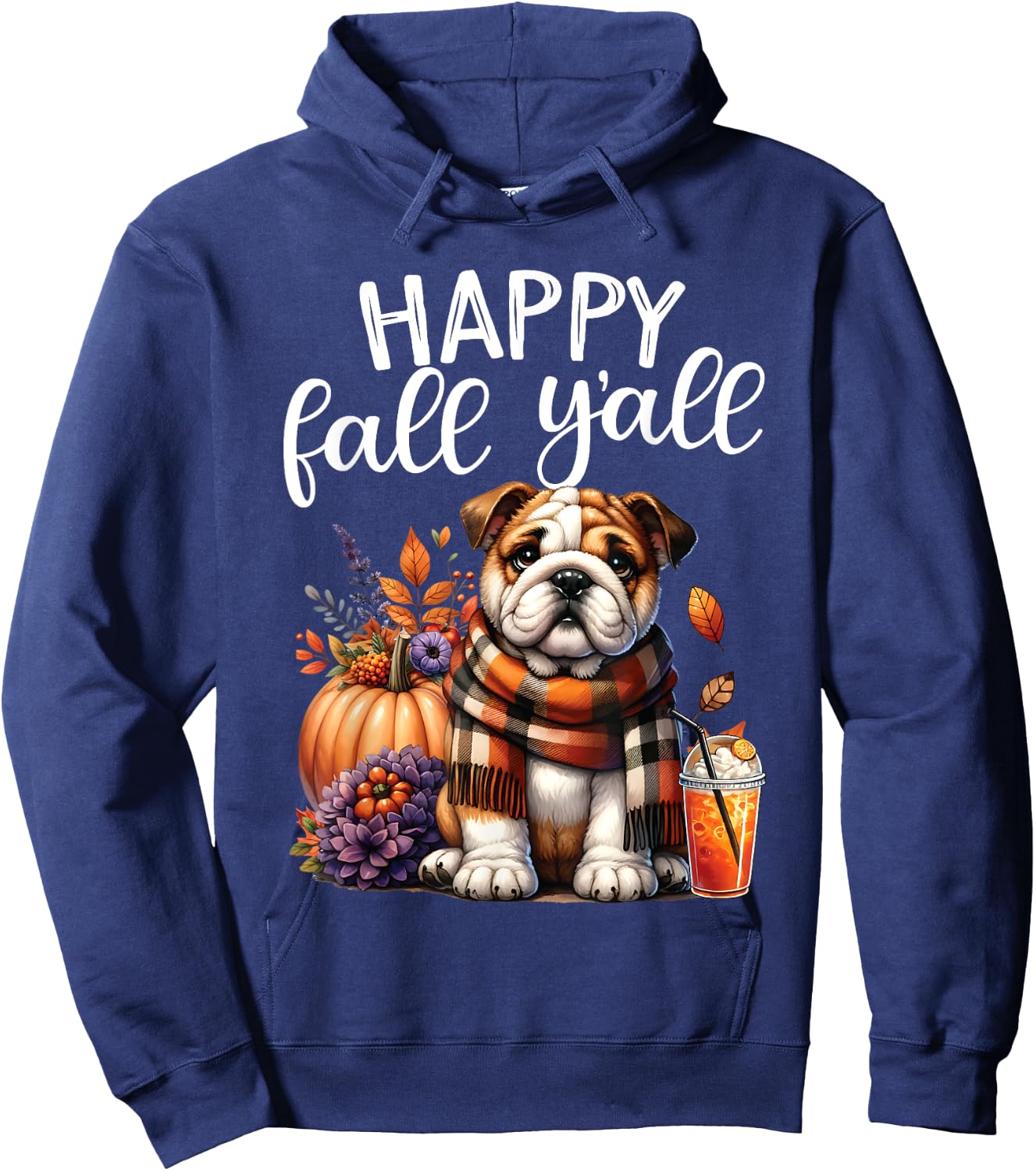 Thankful Grateful Blessed English Bulldog Fall Y'all Autumn Hoodie - Hoodie | Navy