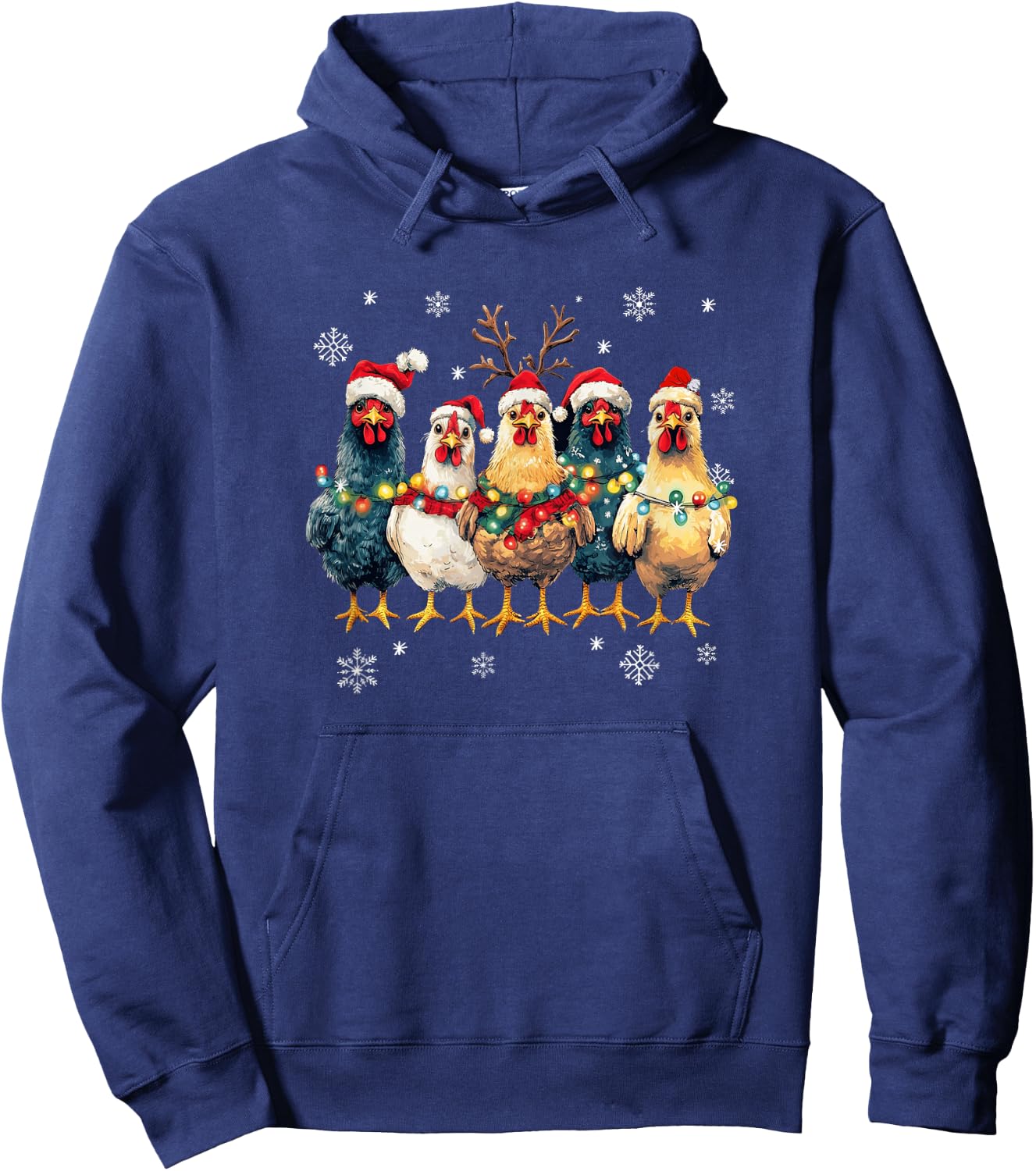 Funny Chicken Christmas Lights Farm Animal Cute Xmas Holiday Hoodie - Hoodie | Navy
