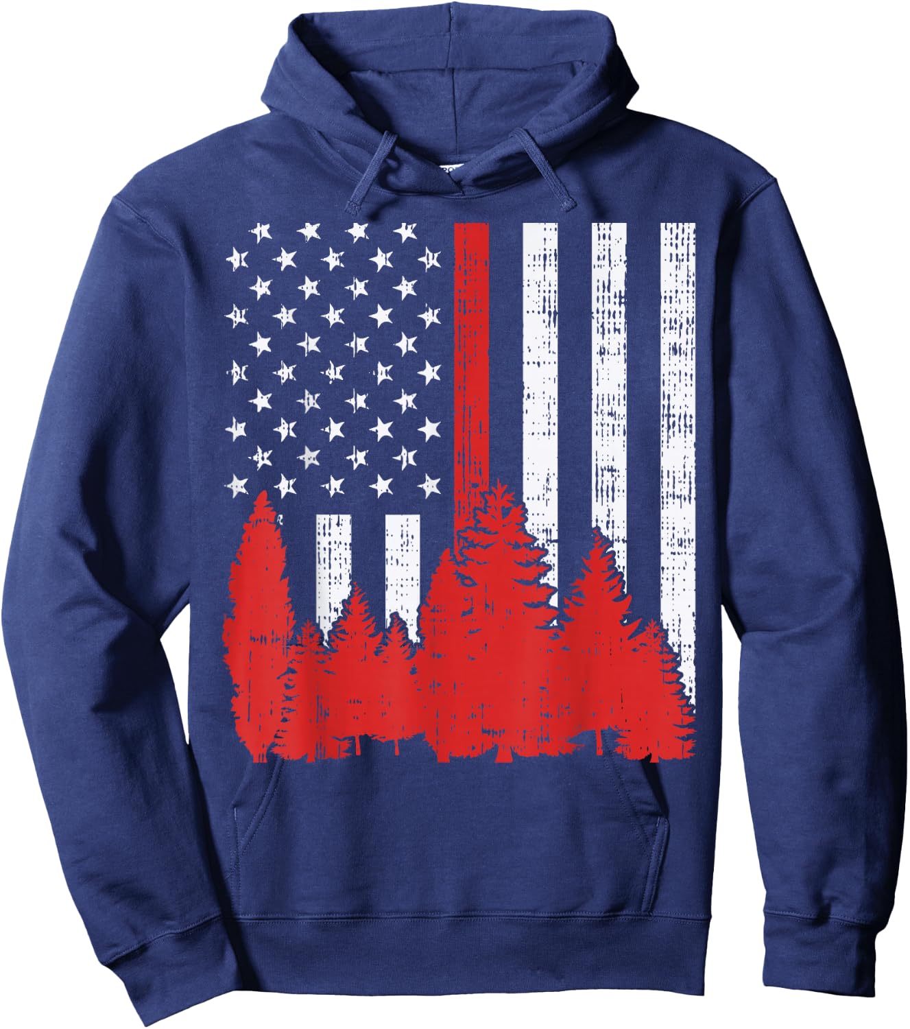 USA Flag Thin Red Line Forest Fire Wildland Firefighter Gift Hoodie - Hoodie | Navy