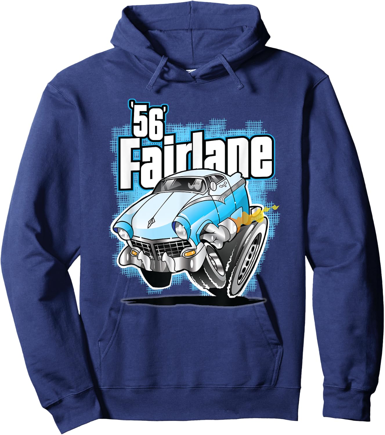 Vintage Hot Rod Cars And Truck Vintage 1956 Fairlane Cartoon Hot Rod Hoodie - Hoodie | Navy