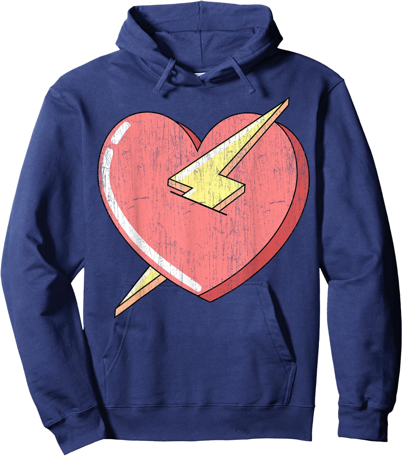 Trendy Apparel Kids Adults Classic Fit Retro Cartoon Heart With Lightning Bolt - Small - Black Hoodie - Hoodie | Navy