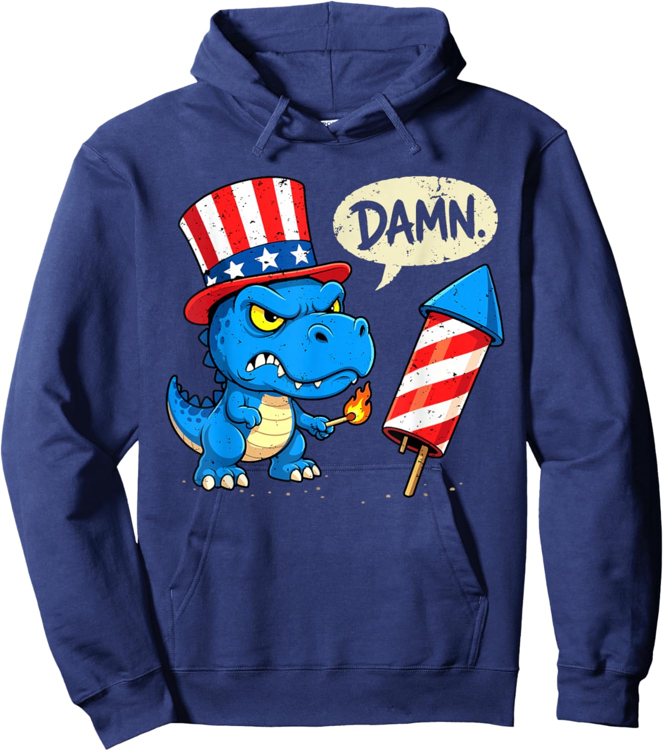 Funny Damn TRex Dinosaur Firecracker Firework Fourth of July Hoodie - Hoodie | Navy