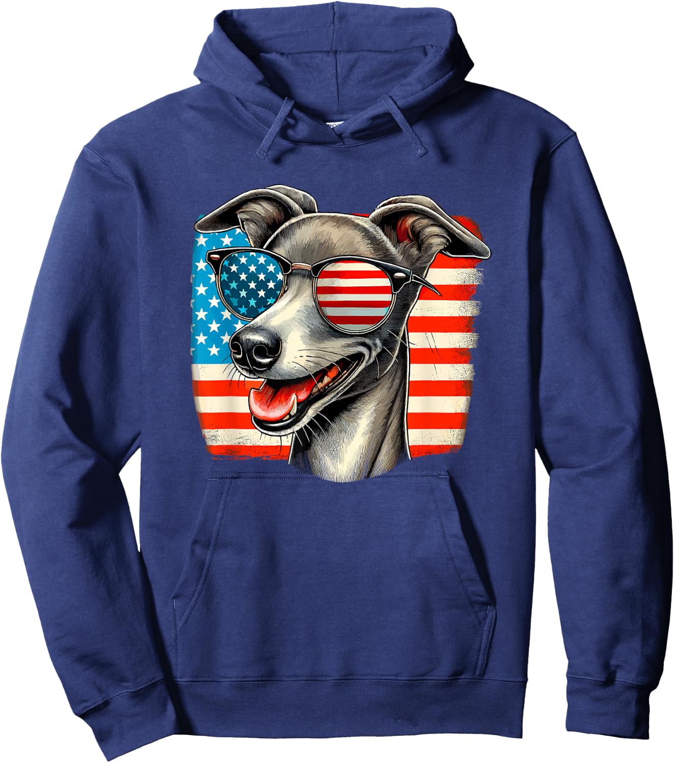 American USA Flag Italian Greyhound Italian Sighthound Iggy Hoodie - Hoodie | Navy