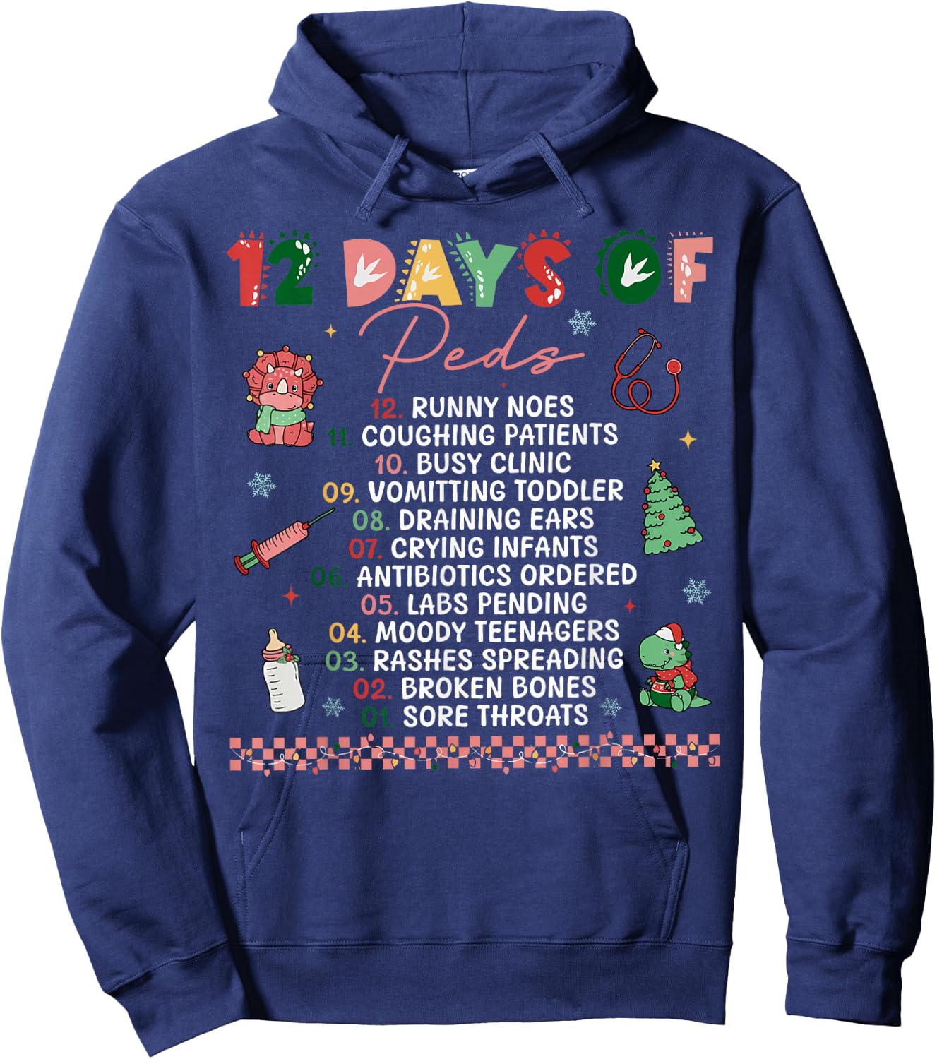Retro Christmas Pediatric 12 Days of Peds Nurse Nursing Hoodie - Hoodie | Navy