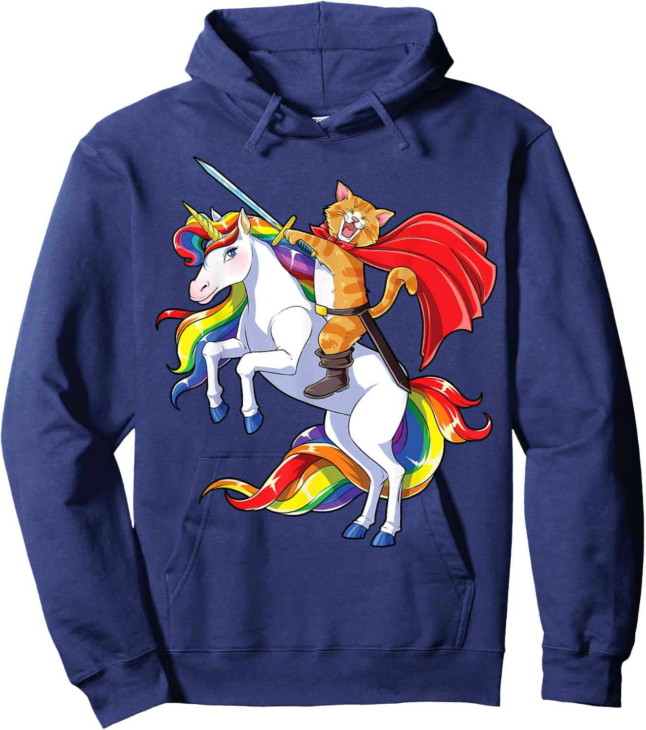 Cat Riding Unicorn Funny Caticorn Kittycorn Kitty Kitten Women Kids Hoodie - Hoodie | Navy