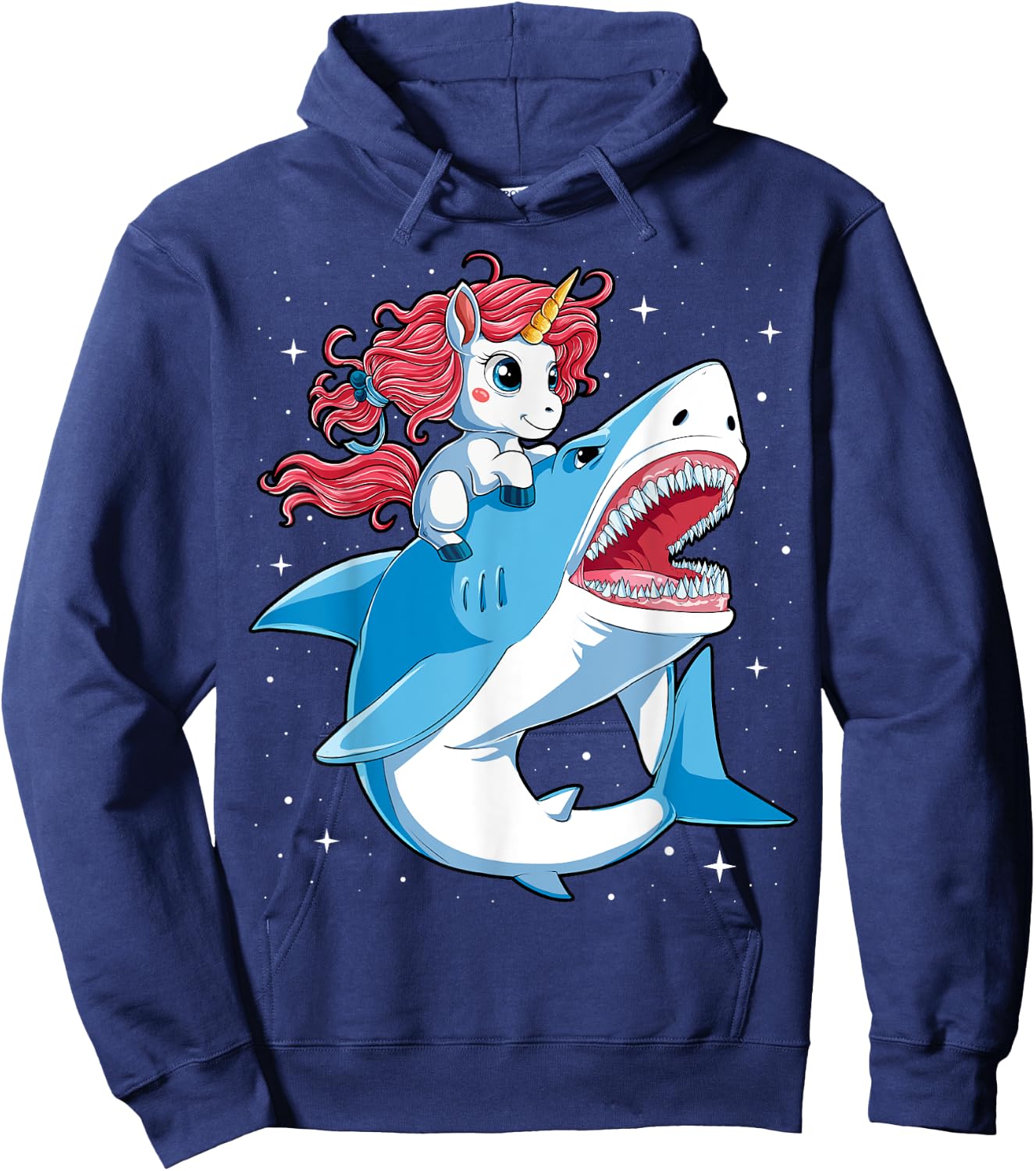 Unicorn Riding Shark T shirt Boys Kids Space Galaxy Gifts Hoodie - Hoodie | Navy
