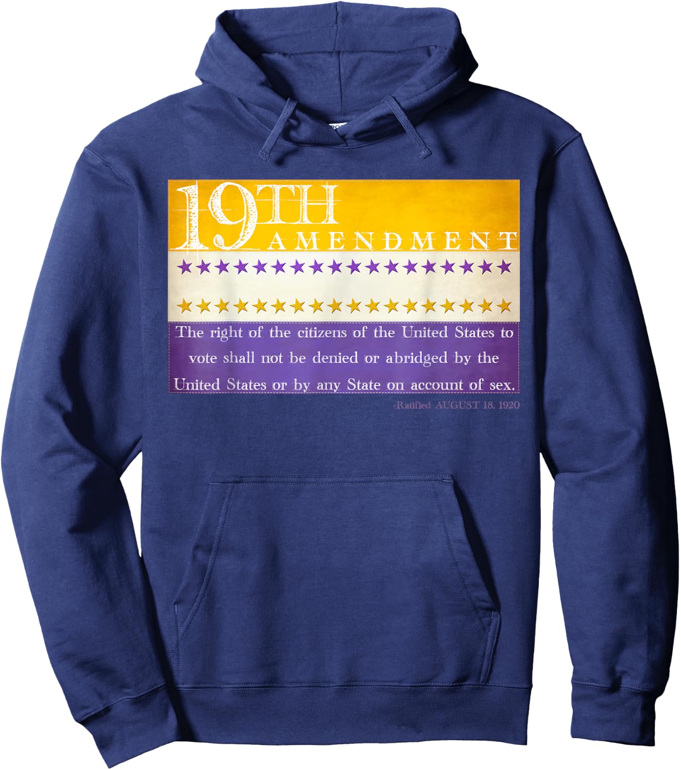 Vintage 19th Amendment Suffrage Victory Flag Centennial Text Hoodie - Hoodie | Navy