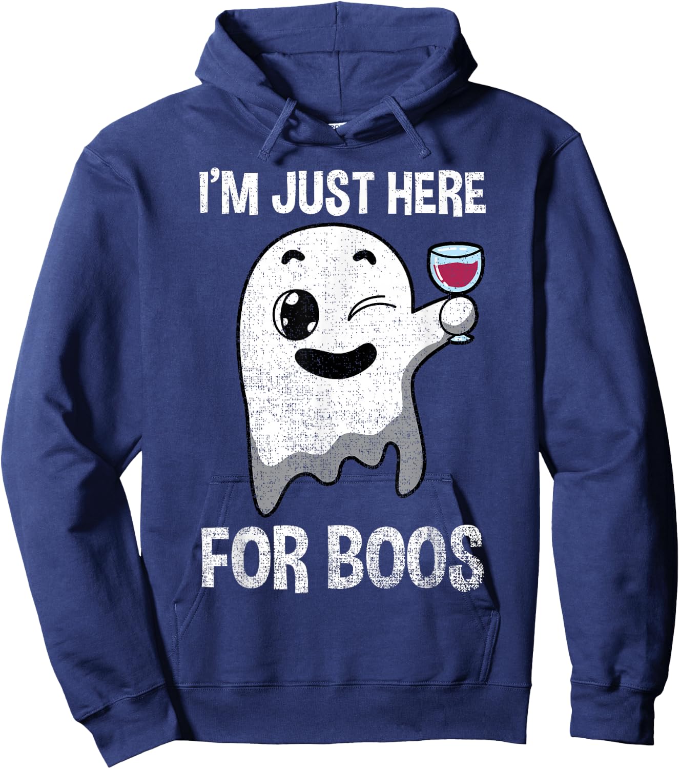 Im Just Here For Boos Shirt Halloween Ghost Wine Glass Wink Hoodie - Hoodie | Navy