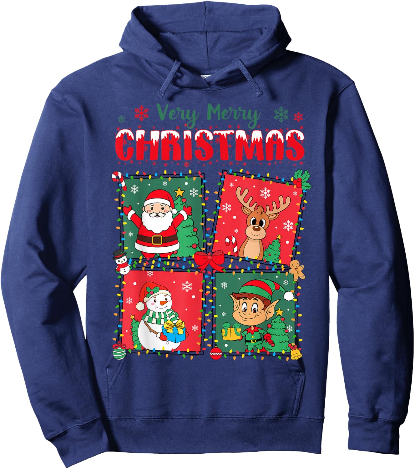 Very Merry Christmas Santa, Reindeer, Snowman, Elf Xmas Cute Hoodie - Hoodie | Navy