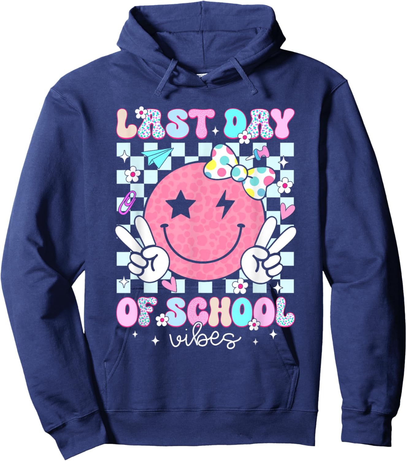 Groovy Last Day of School Vibes Smile Face Graduation Kids Hoodie - Hoodie | Navy