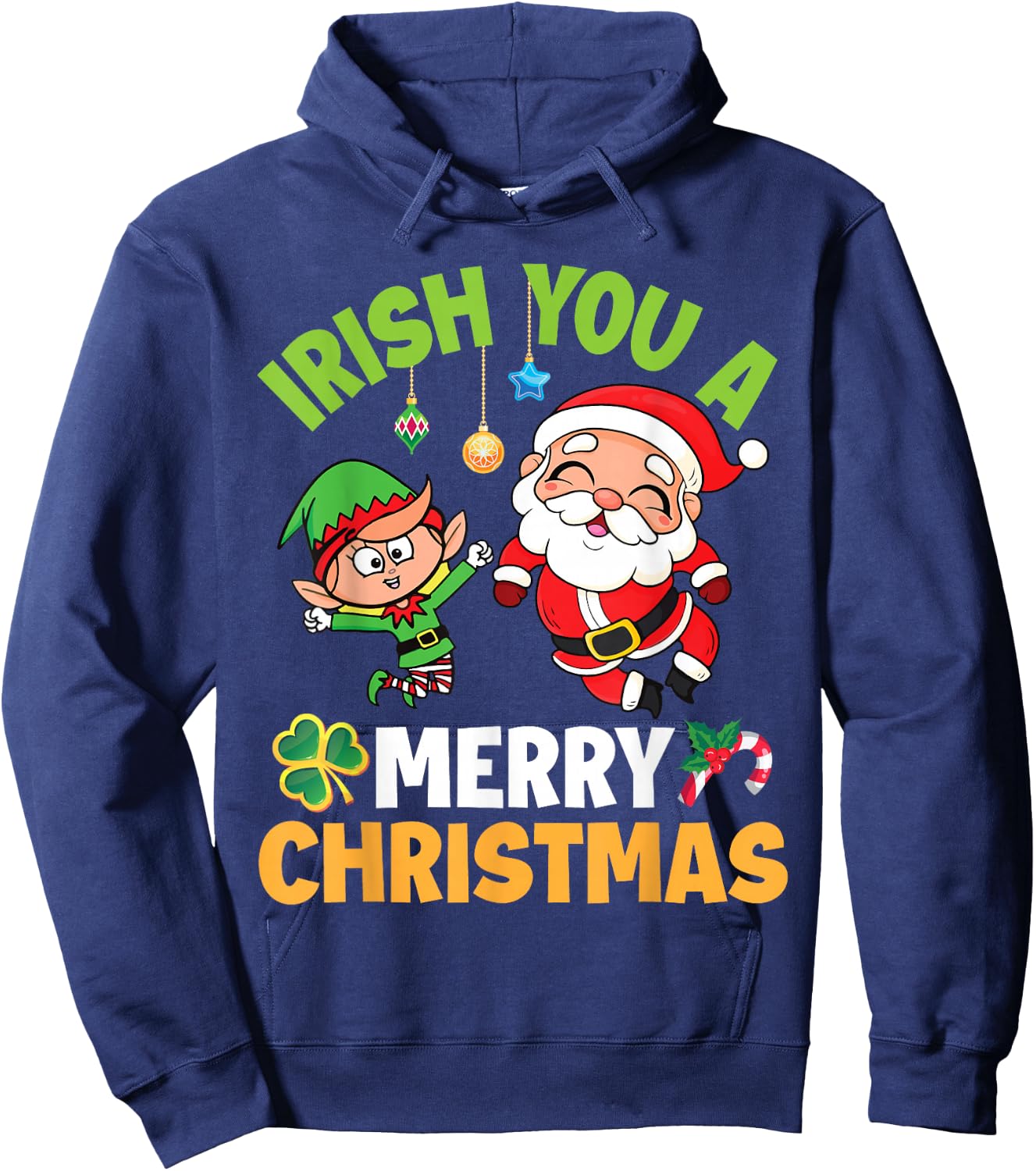 Santa Claus Elf Dancing Together Irish You A Merry Christmas Hoodie - Hoodie | Navy