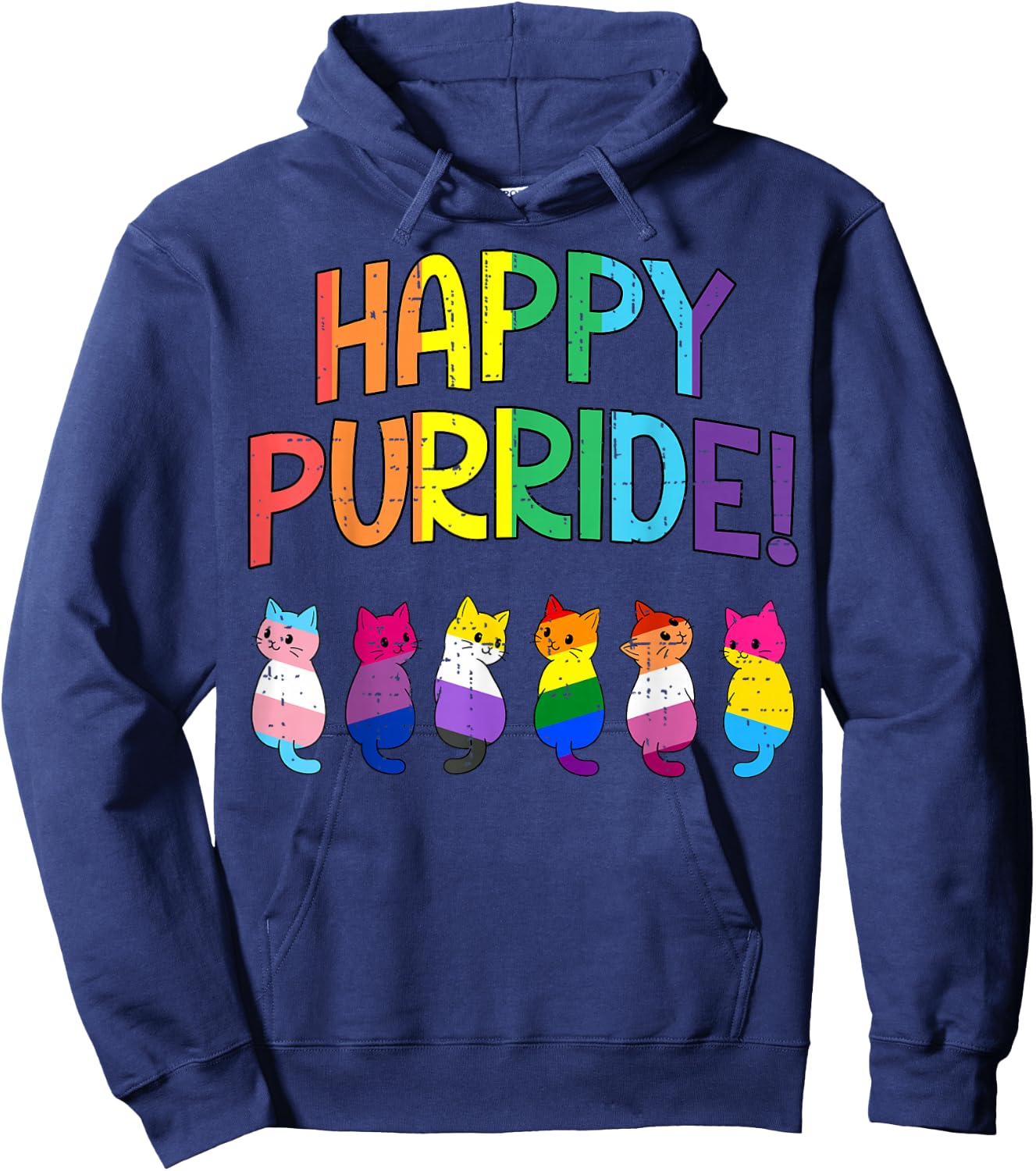 LGBTQ Flag Cats Happy Purride Gay Pride Month Ally Men Women Hoodie - Hoodie | Navy