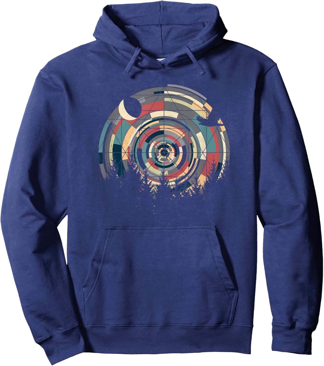 Sacred Geometry Meets Landscape, Moon, Eagle, him & her Hoodie - Hoodie | Navy