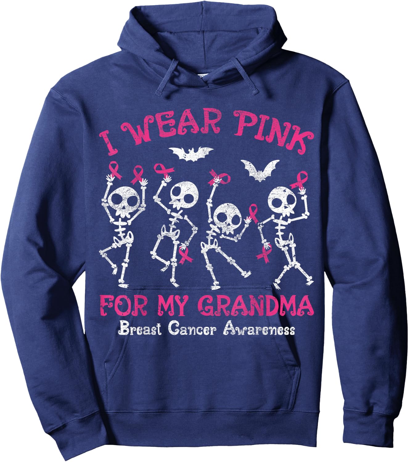 I Wear Pink For My Grandma Breast Cancer Awareness Skeletons Hoodie - Hoodie | Navy