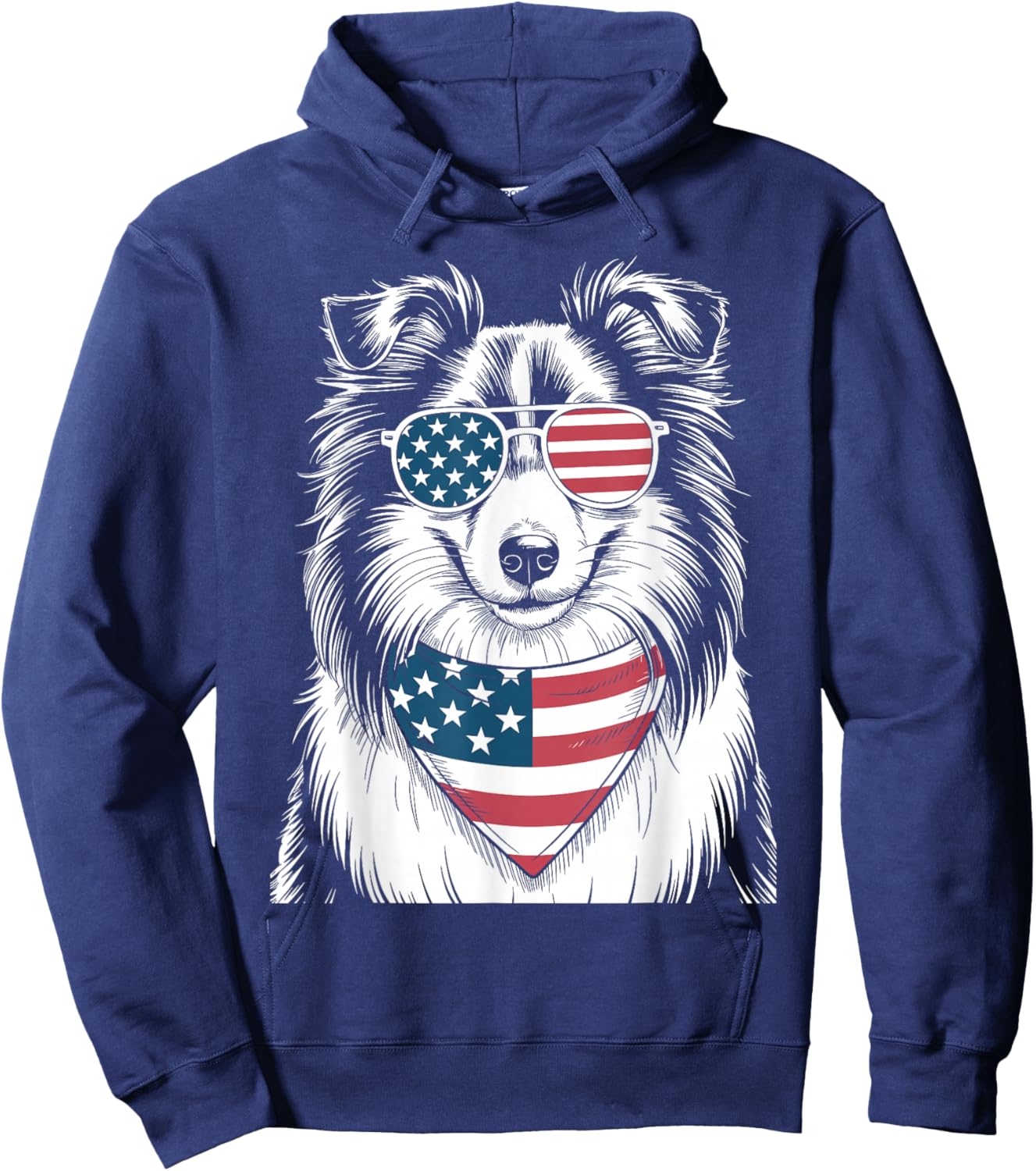 Shetland Sheepdog Dog USA Flag Patriotic 4th of July Men Women Kids Hoodie - Hoodie | Navy