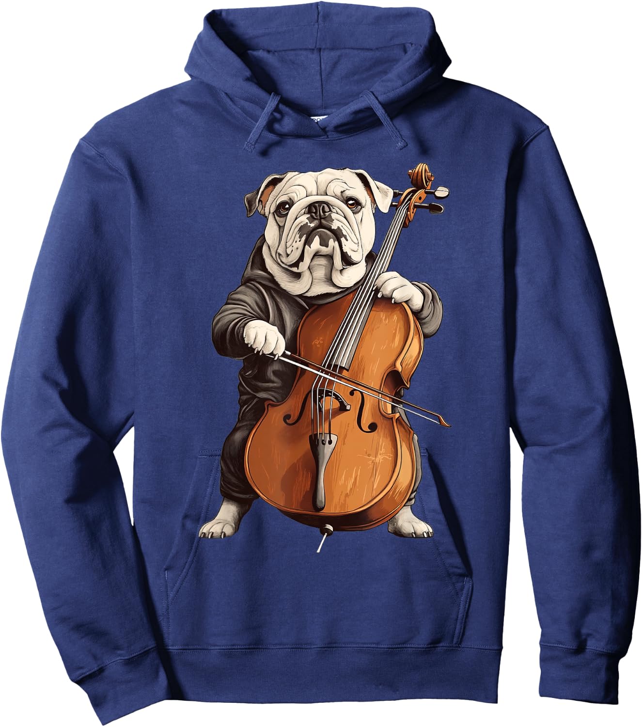 Cute English Bulldog Dog Playing Cello Musician Music Women Kids Hoodie - Hoodie | Navy