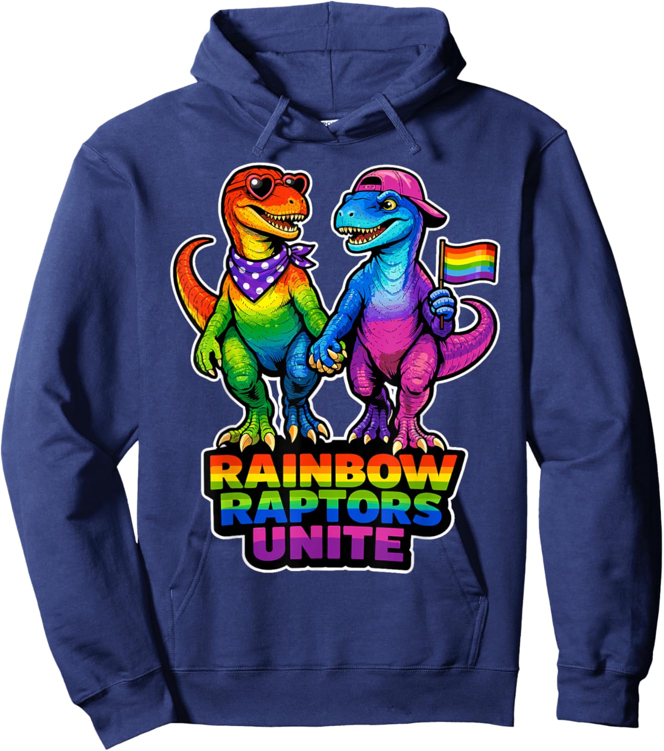Rainbow Raptors Unite Pride Dino Unity LGBTQ Design Hoodie - Hoodie | Navy