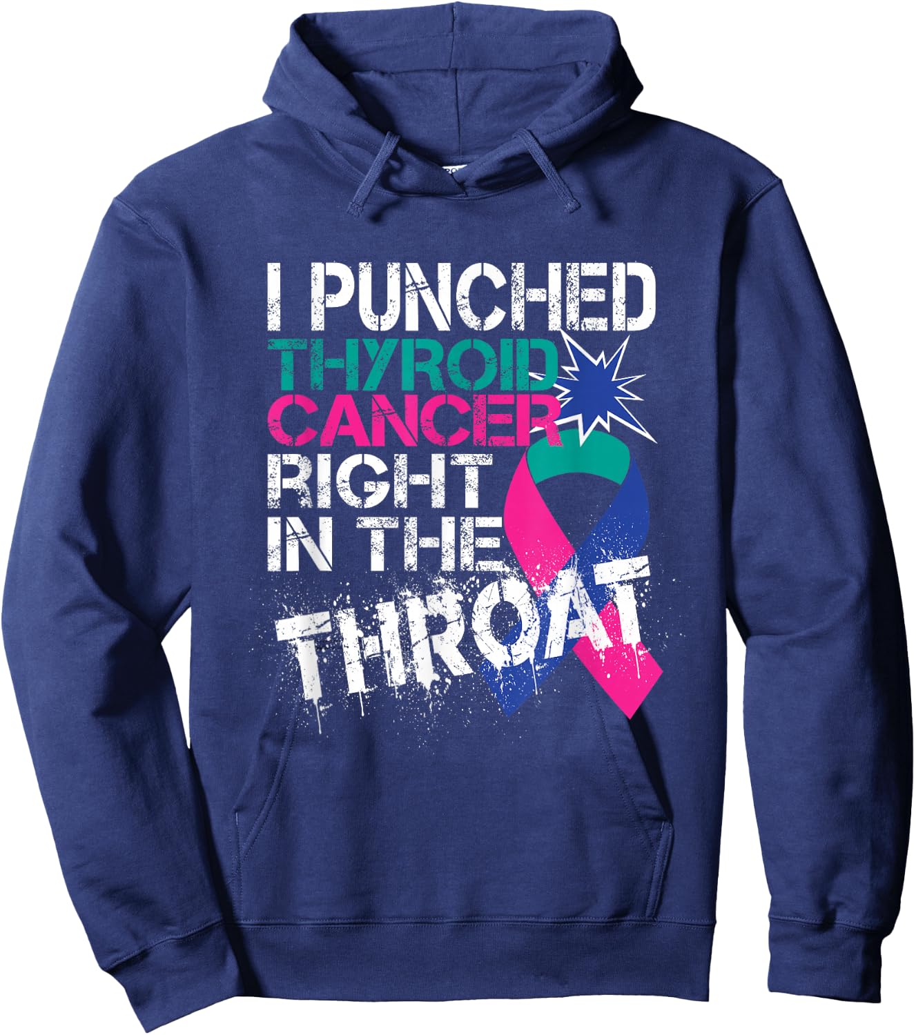 Thyroid Cancer Survivor Awareness Punched In The Throat Gift Hoodie - Hoodie | Navy