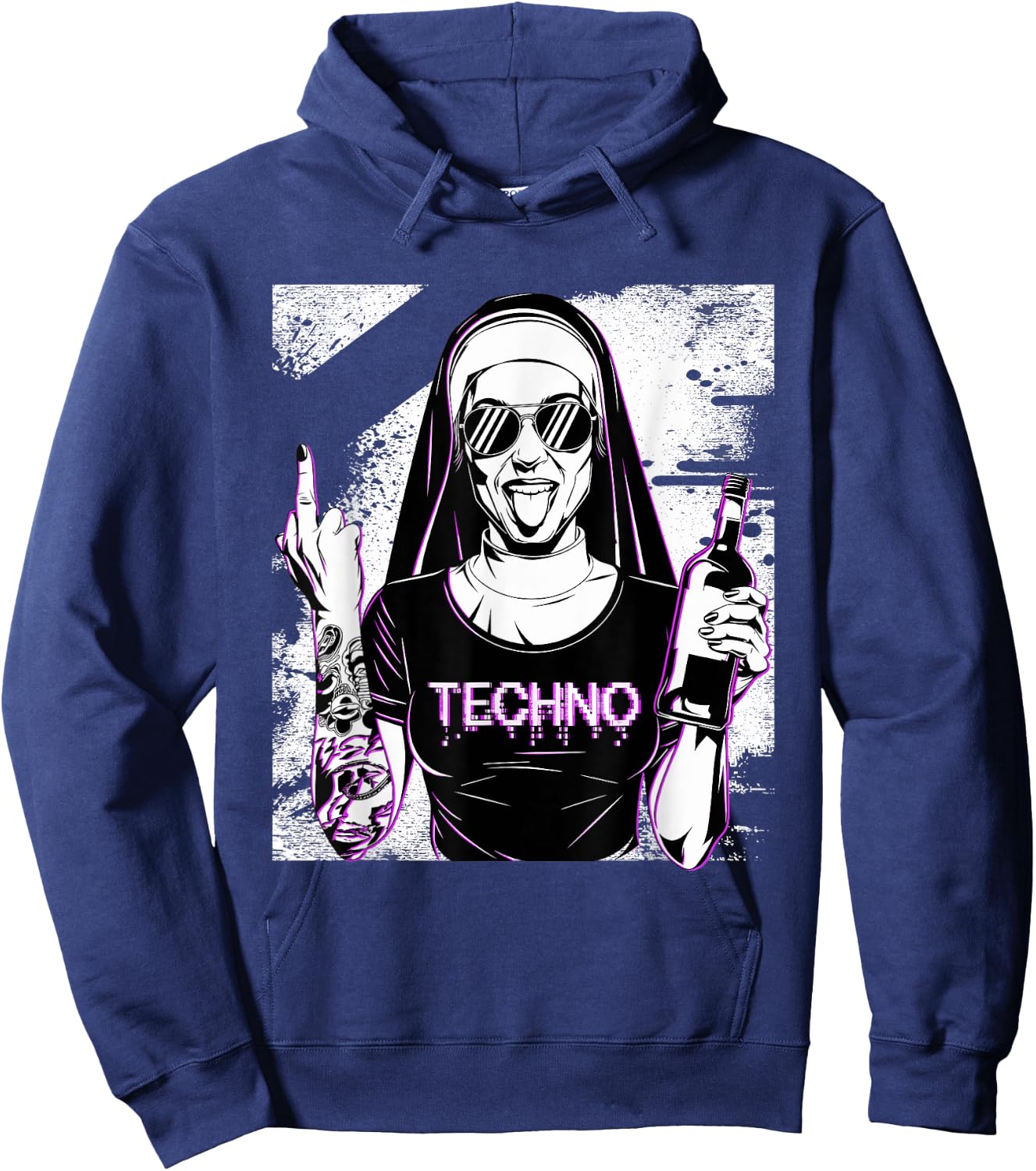 Rebellious Nun Techno Party Hardstyle Hoodie - Hoodie | Navy