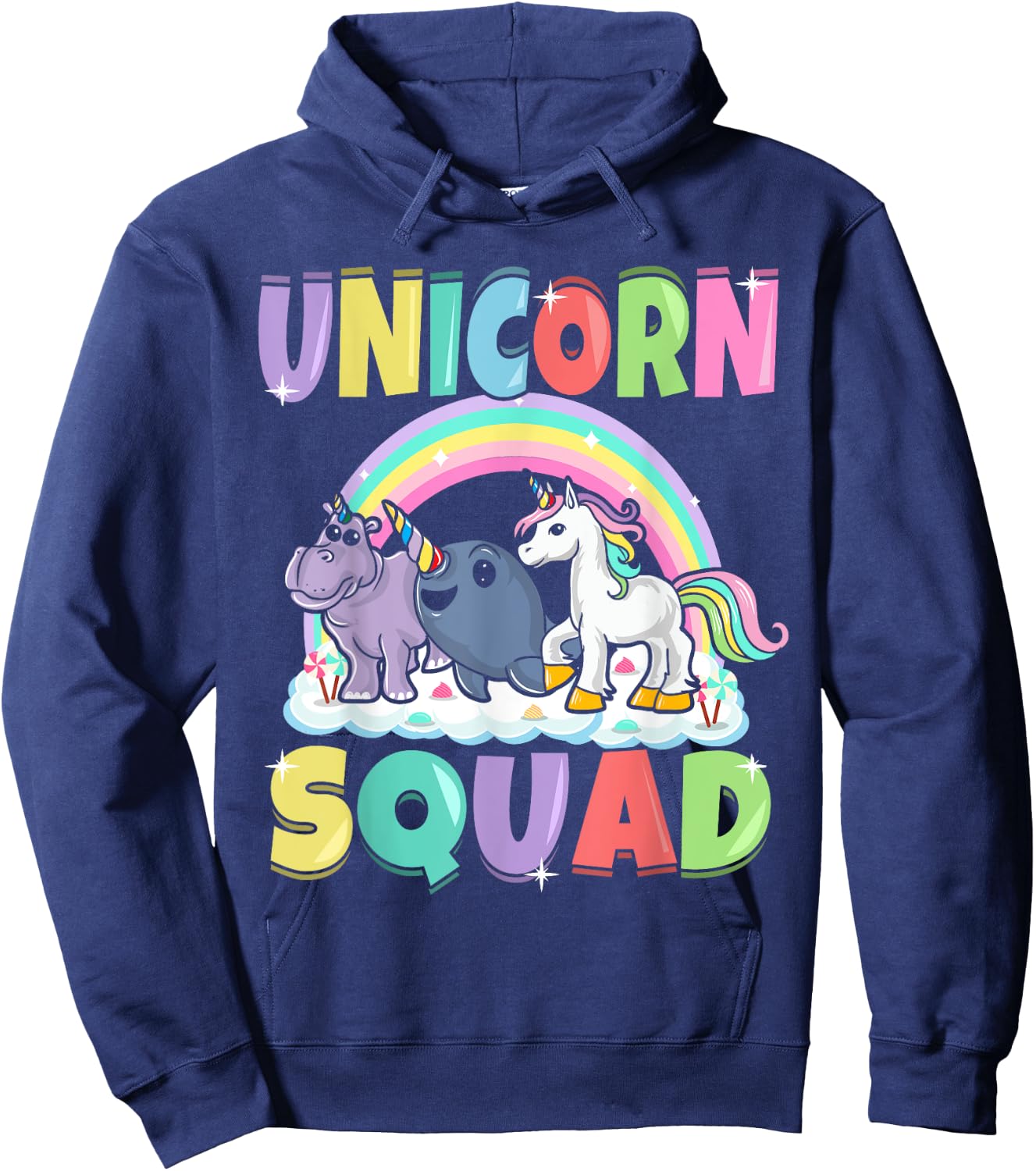 Unicorn Squad Rhino Narwhal Magical Creatures Cute Girly Hoodie - Hoodie | Navy