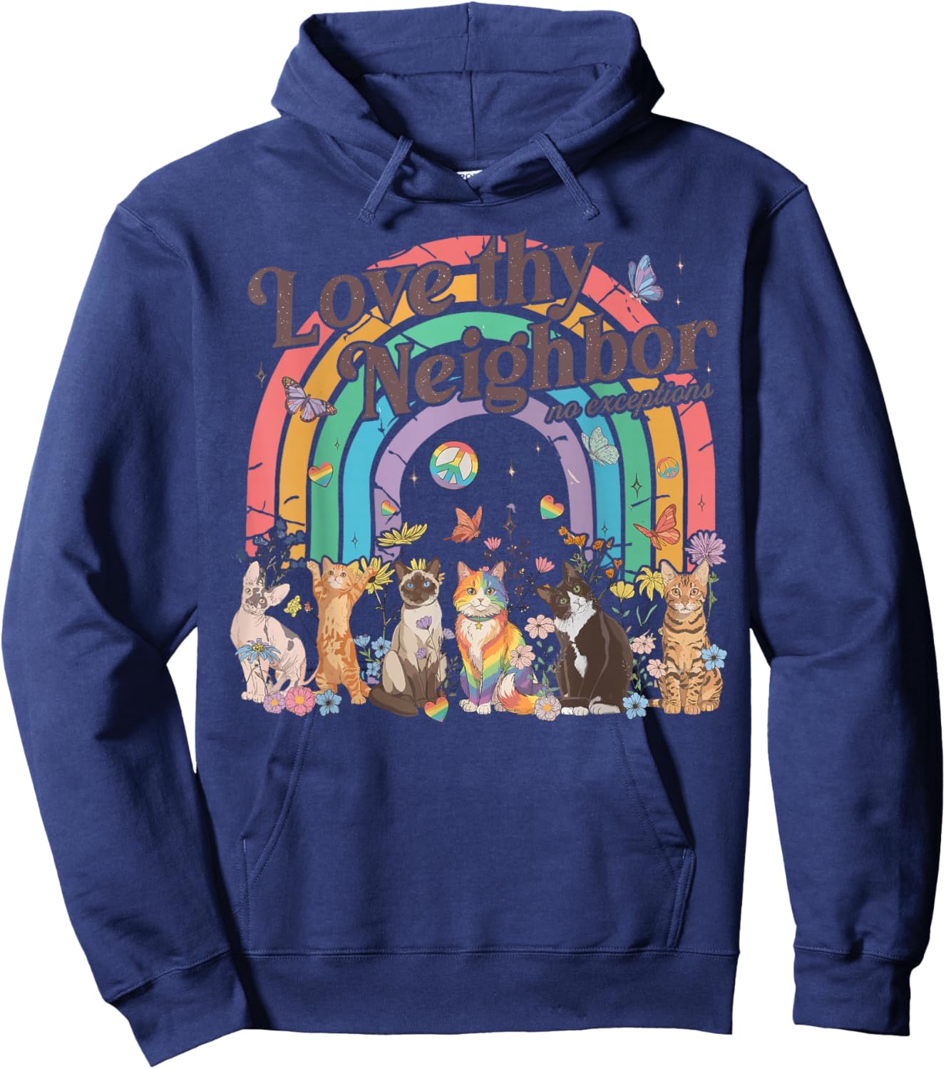 Love Thy Neighbor Cats Pride Month Ally LGBT Hoodie - Hoodie | Navy