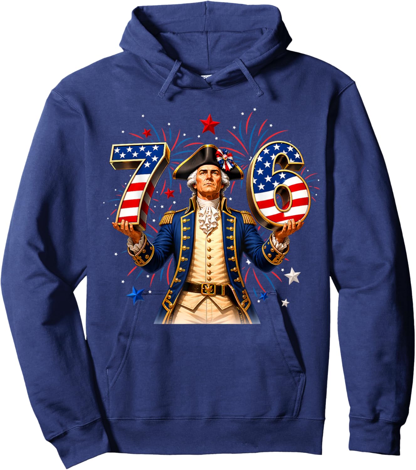 Funny 67 76 George Washington Six Seven Patriotic 4th July Hoodie - Hoodie | Navy